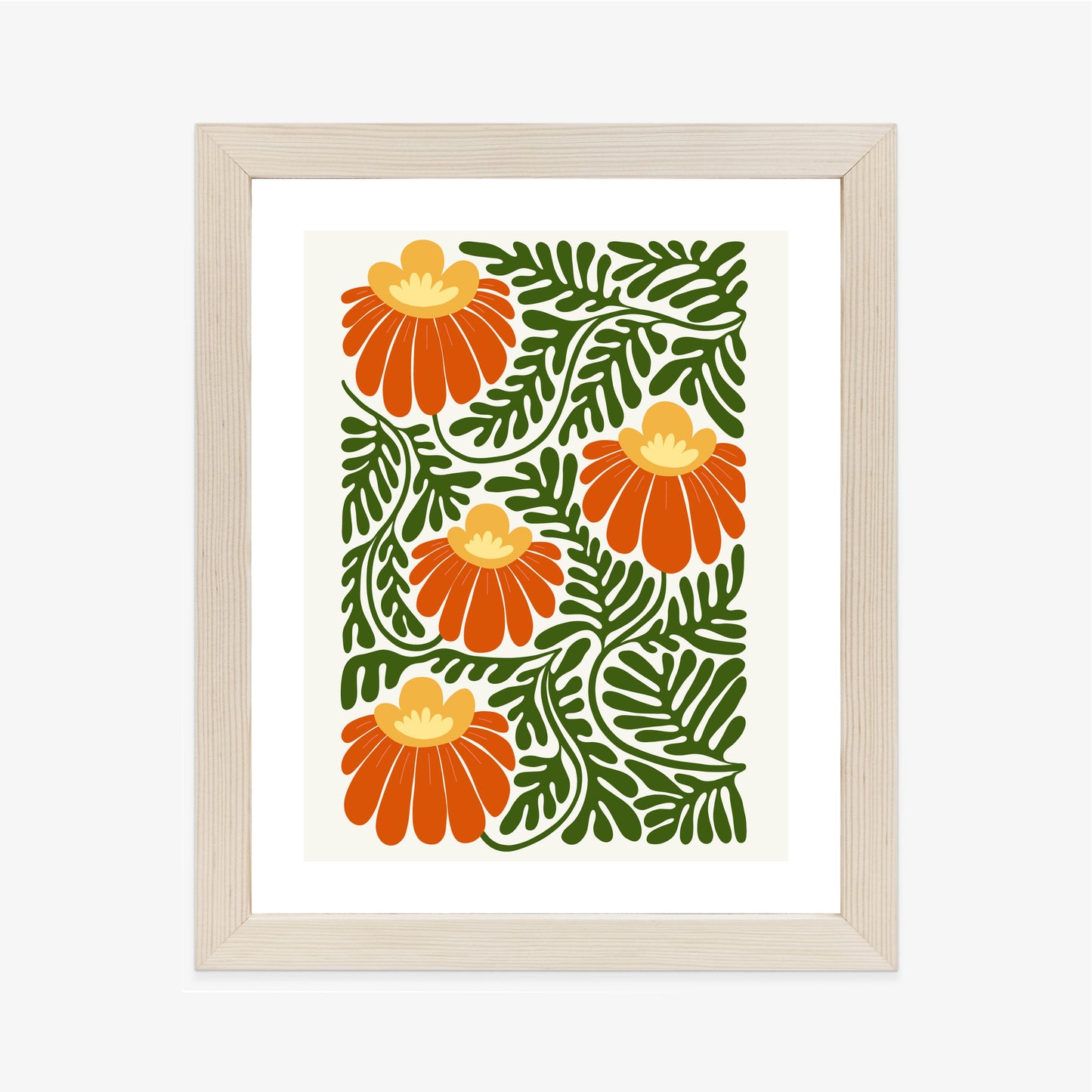 Poster Rote Blumen Im Stil Von Matisse Rahmen Holz Mit Passepartout Farbe Natürlich