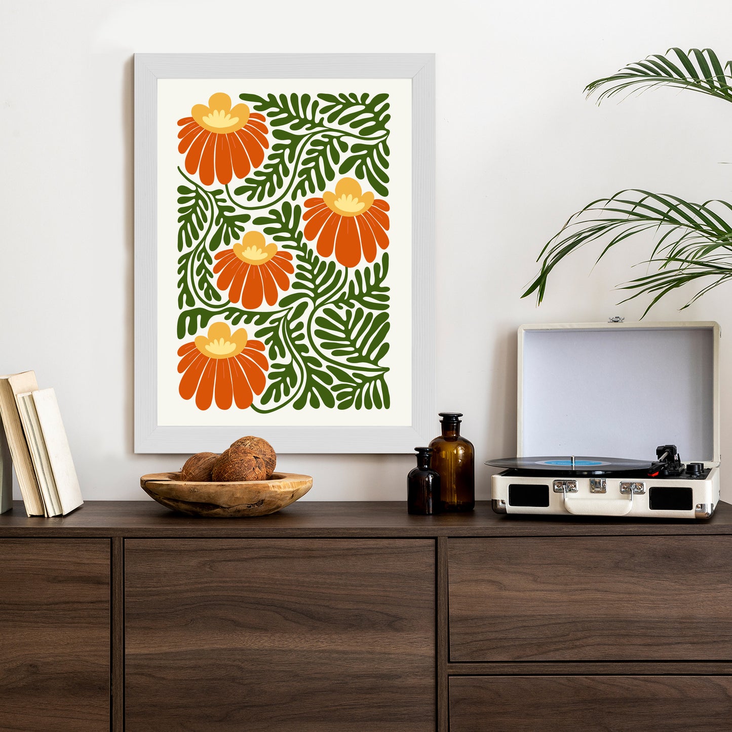 Poster Rote Blumen Im Stil Von Matisse Rahmen Holz Mit Passepartout Farbe Natürlich