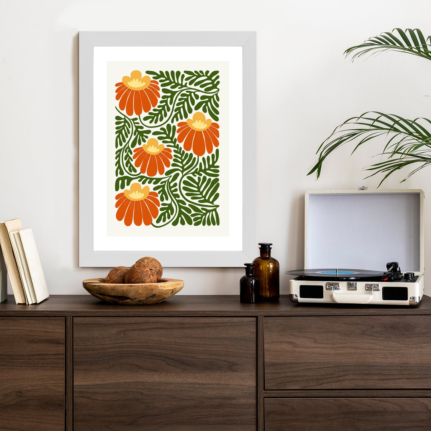 Poster Rote Blumen Im Stil Von Matisse Rahmen Holz Mit Passepartout Farbe Natürlich