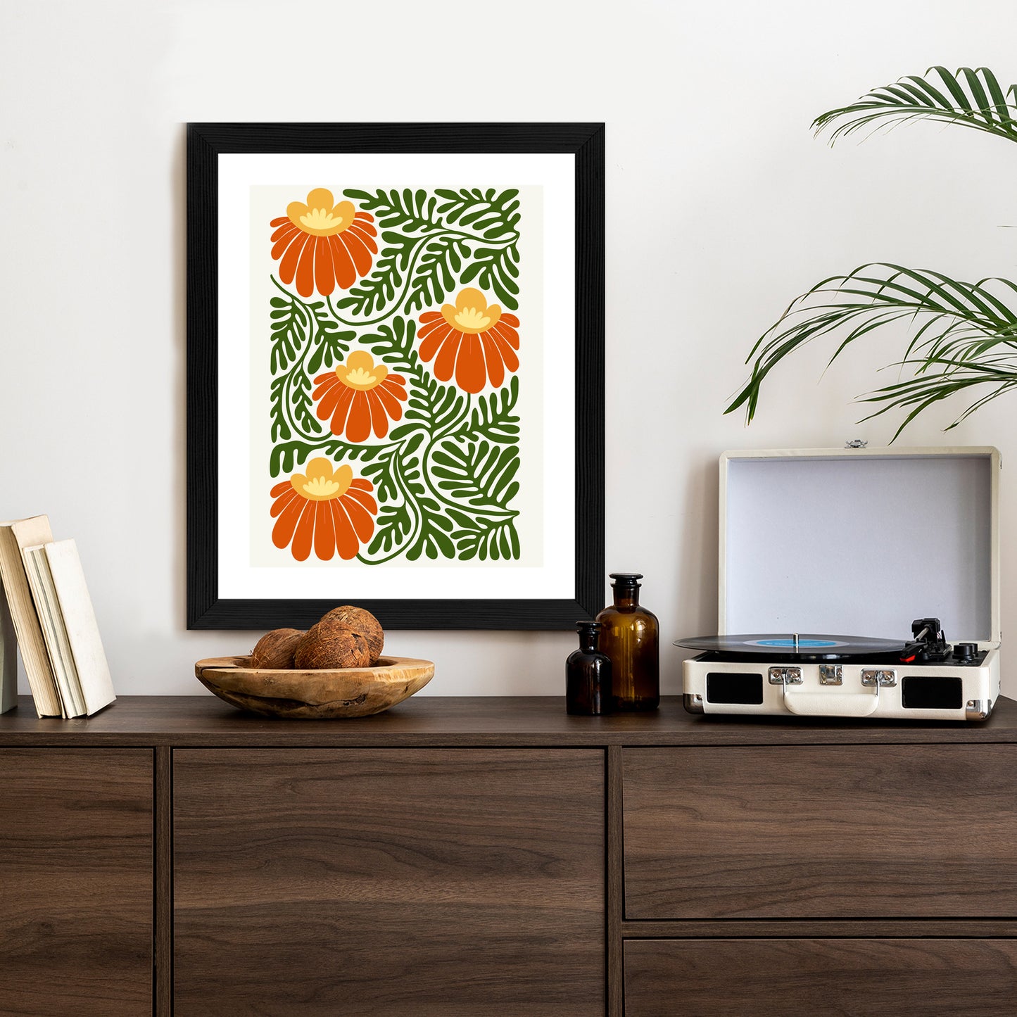 Poster Rote Blumen Im Stil Von Matisse Rahmen Holz Mit Passepartout Farbe Natürlich