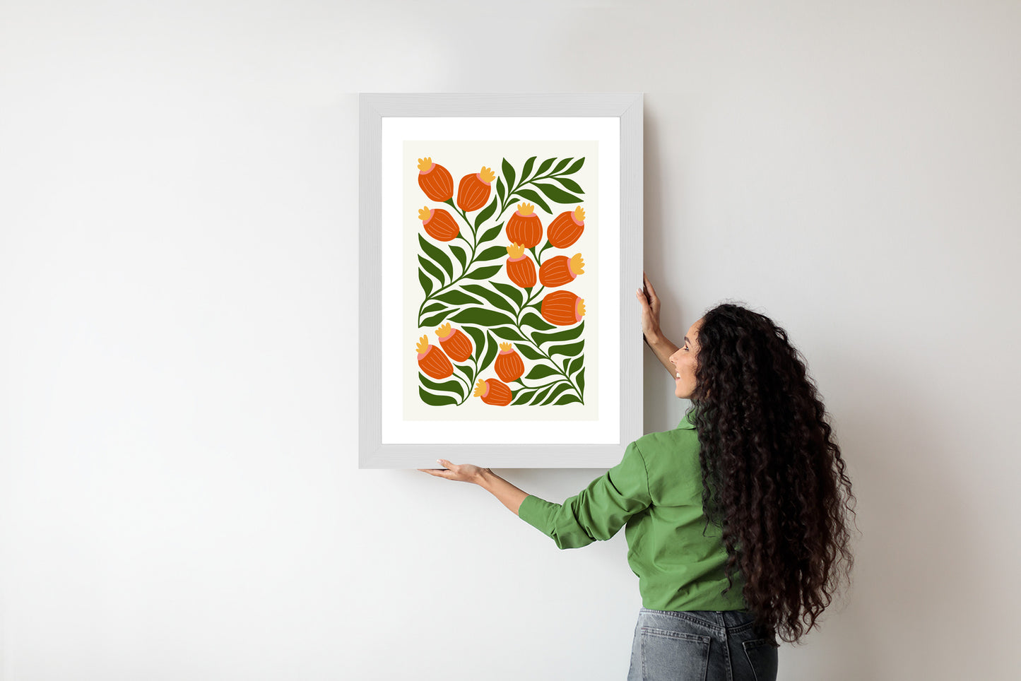 Poster Minimalistische Rote Blumen Und Grüne Blätter