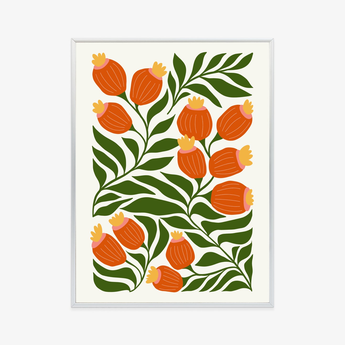 Poster Minimalistische Rote Blumen Und Grüne Blätter