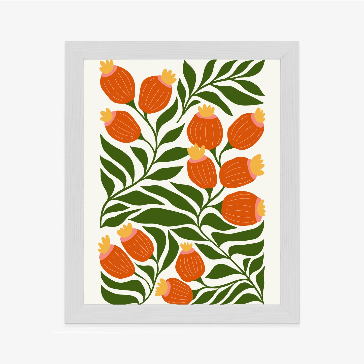 Poster Minimalistische Rote Blumen Und Grüne Blätter