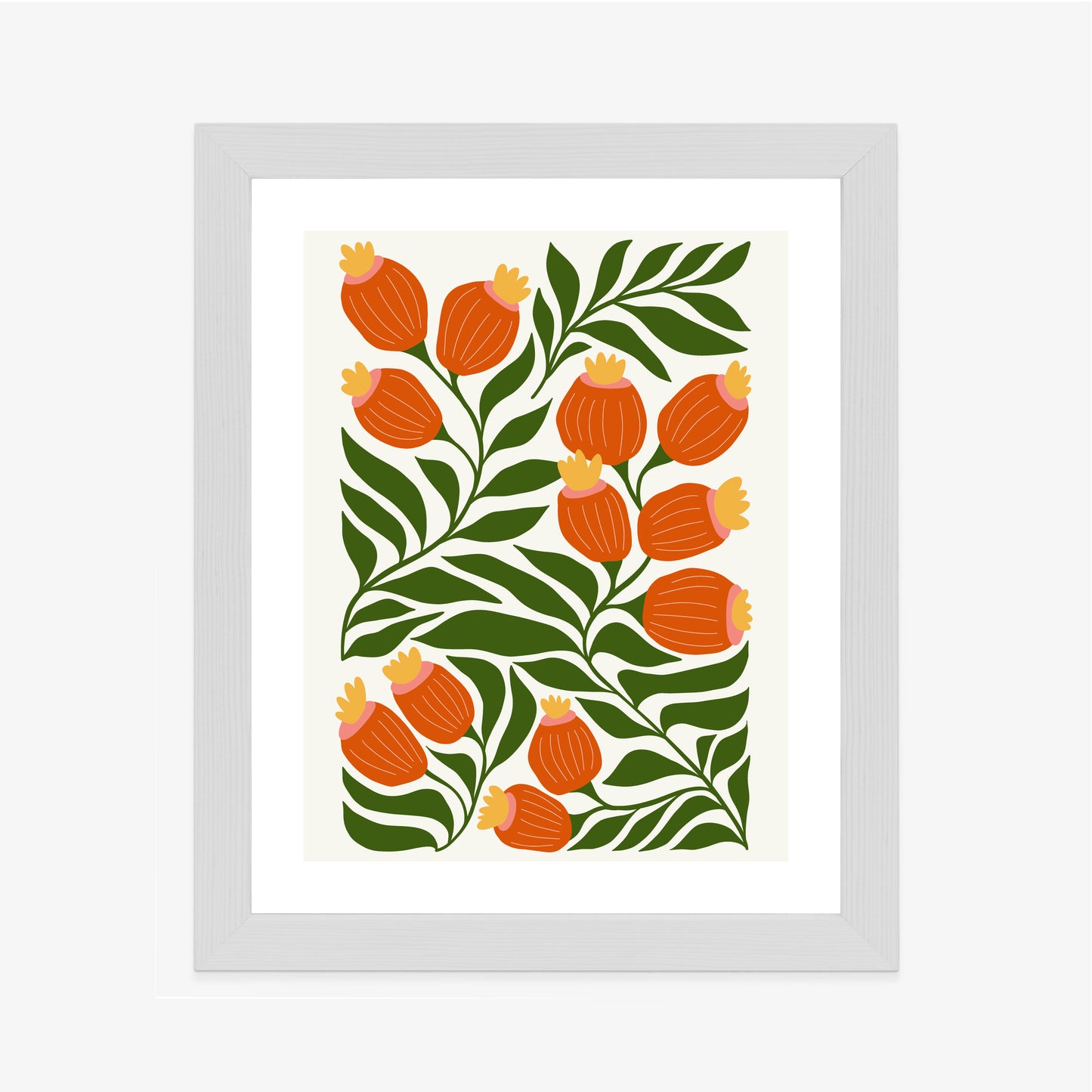 Poster Minimalistische Rote Blumen Und Grüne Blätter