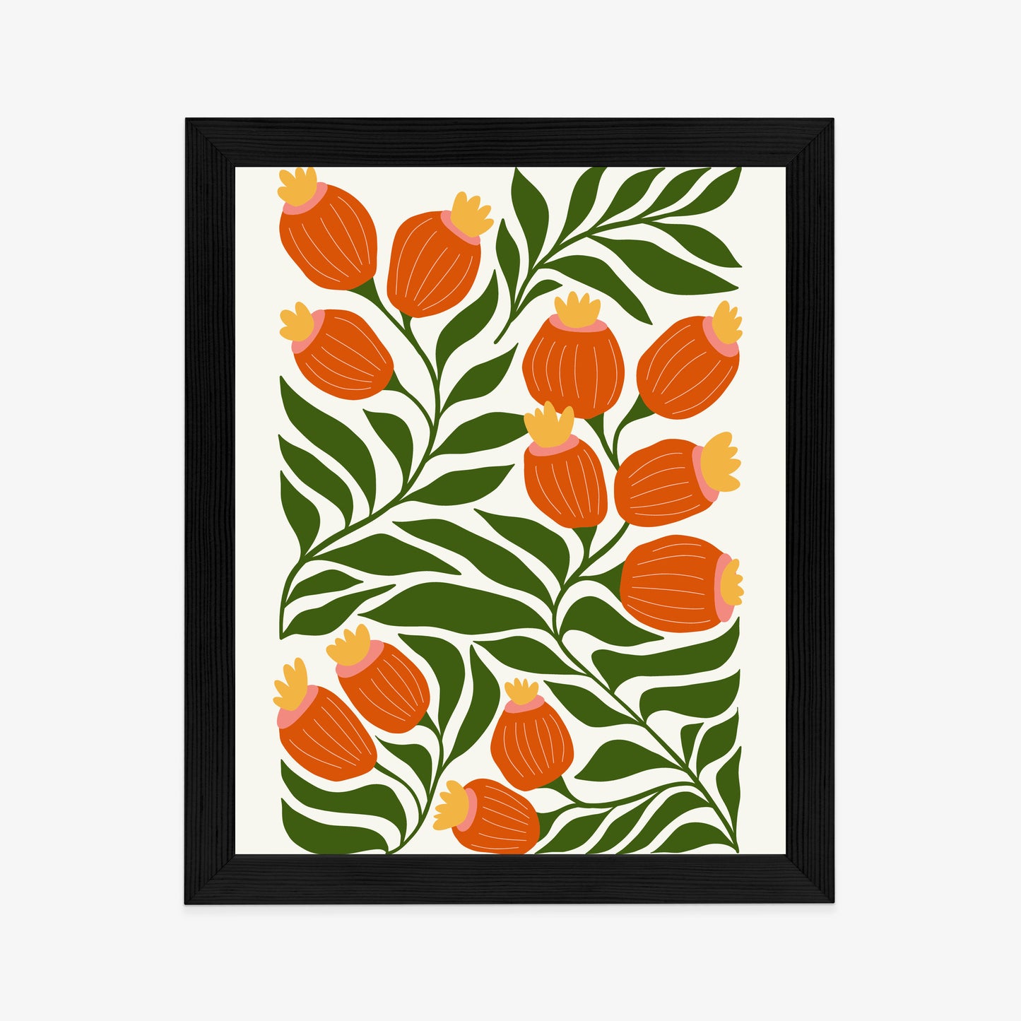 Poster Minimalistische Rote Blumen Und Grüne Blätter
