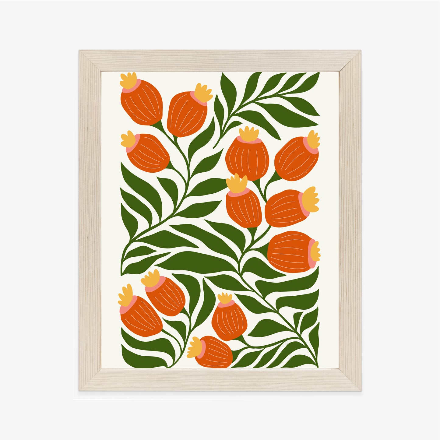 Poster Minimalistische Rote Blumen Und Grüne Blätter