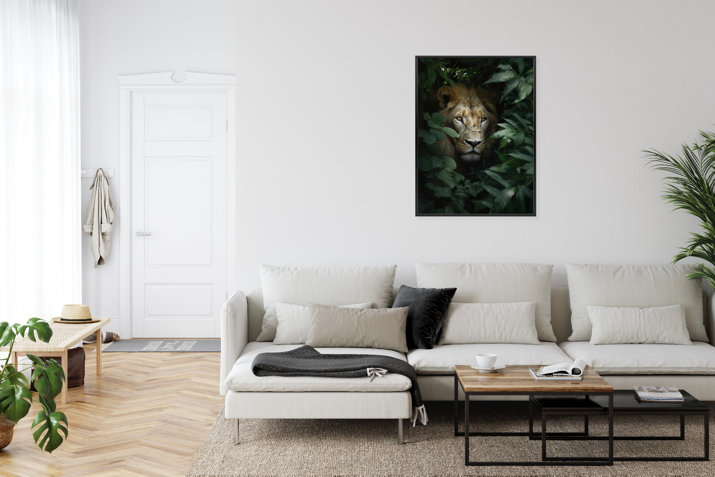 Poster Löwe Zwischen Grünen Blättern Im Dschungel