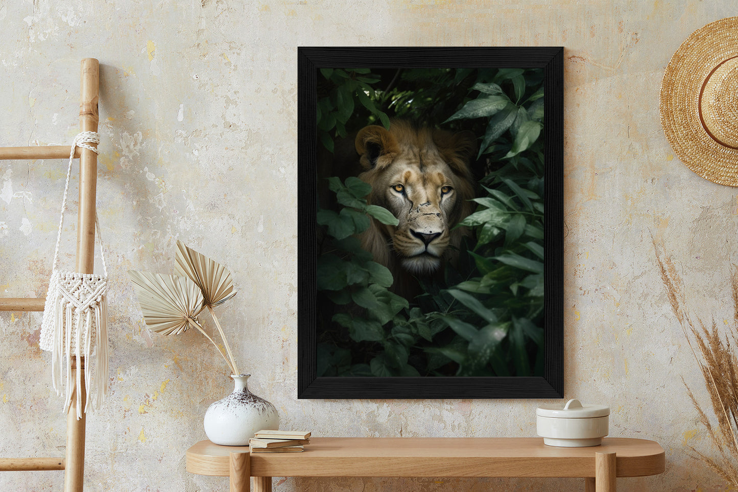 Poster Löwe Zwischen Grünen Blättern Im Dschungel