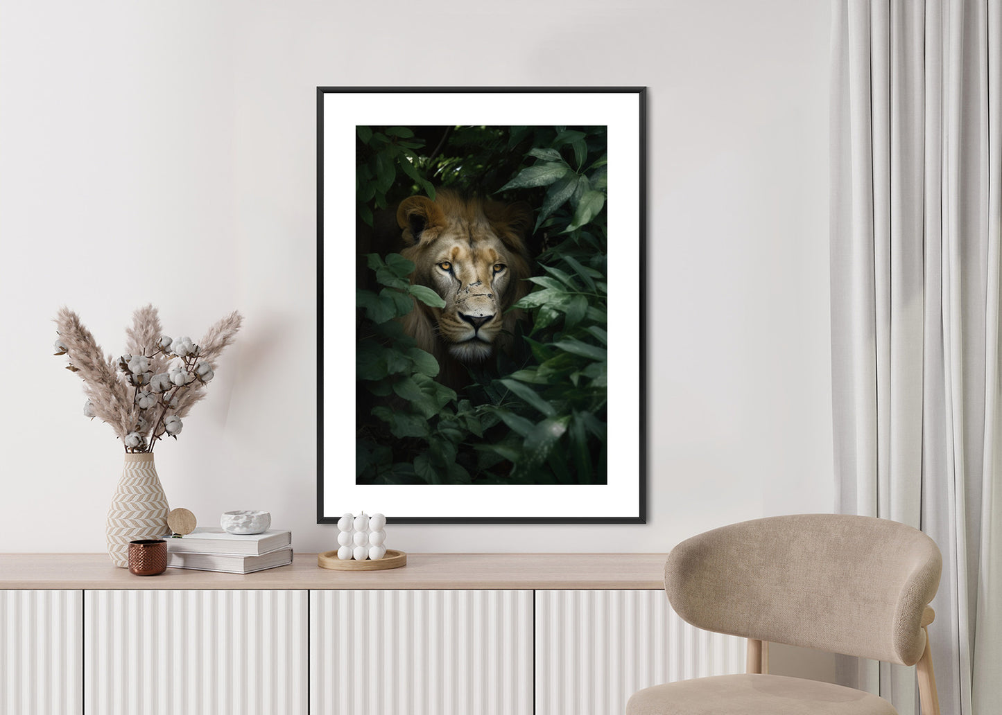 Poster Löwe Zwischen Grünen Blättern Im Dschungel