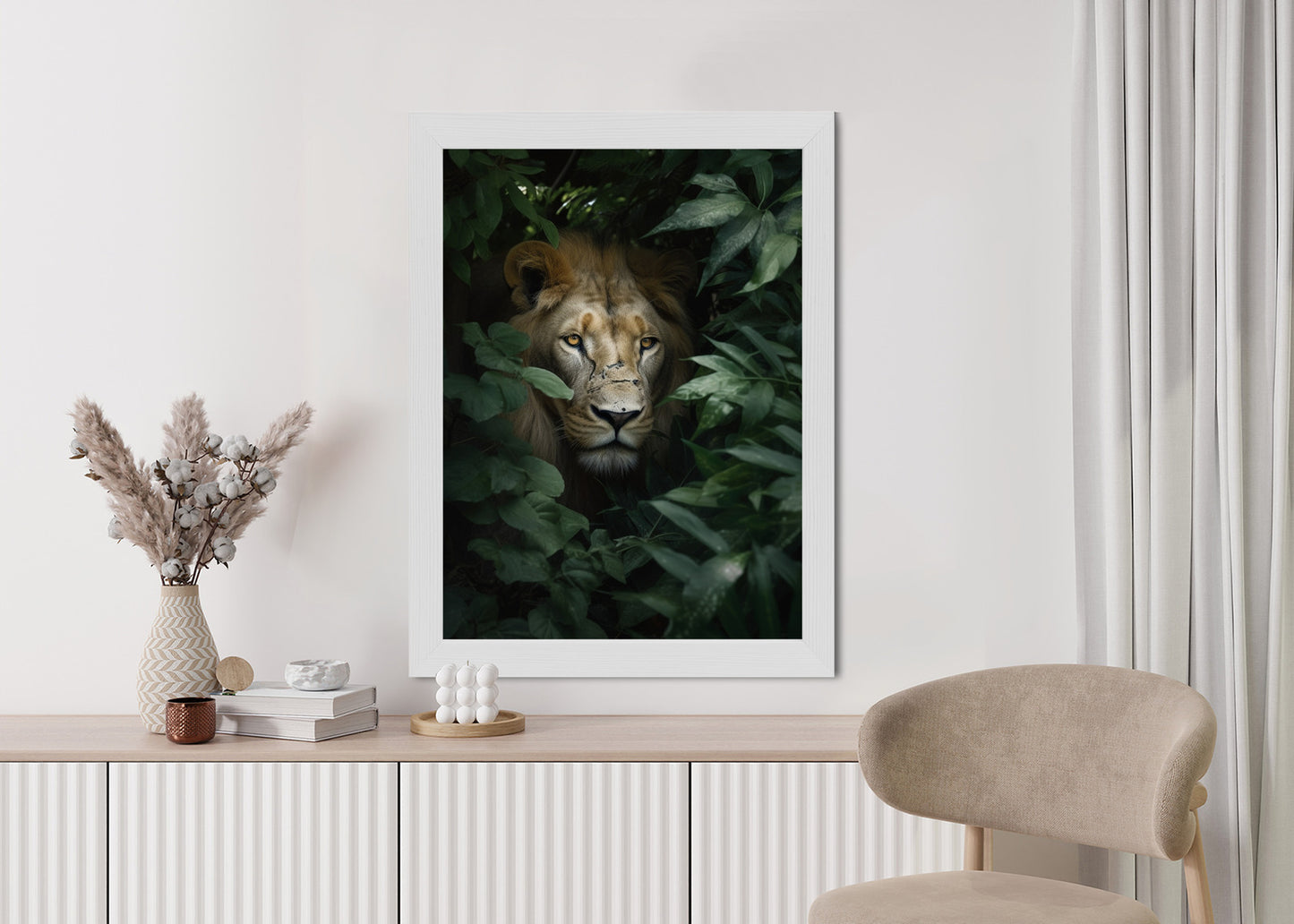 Poster Löwe Zwischen Grünen Blättern Im Dschungel