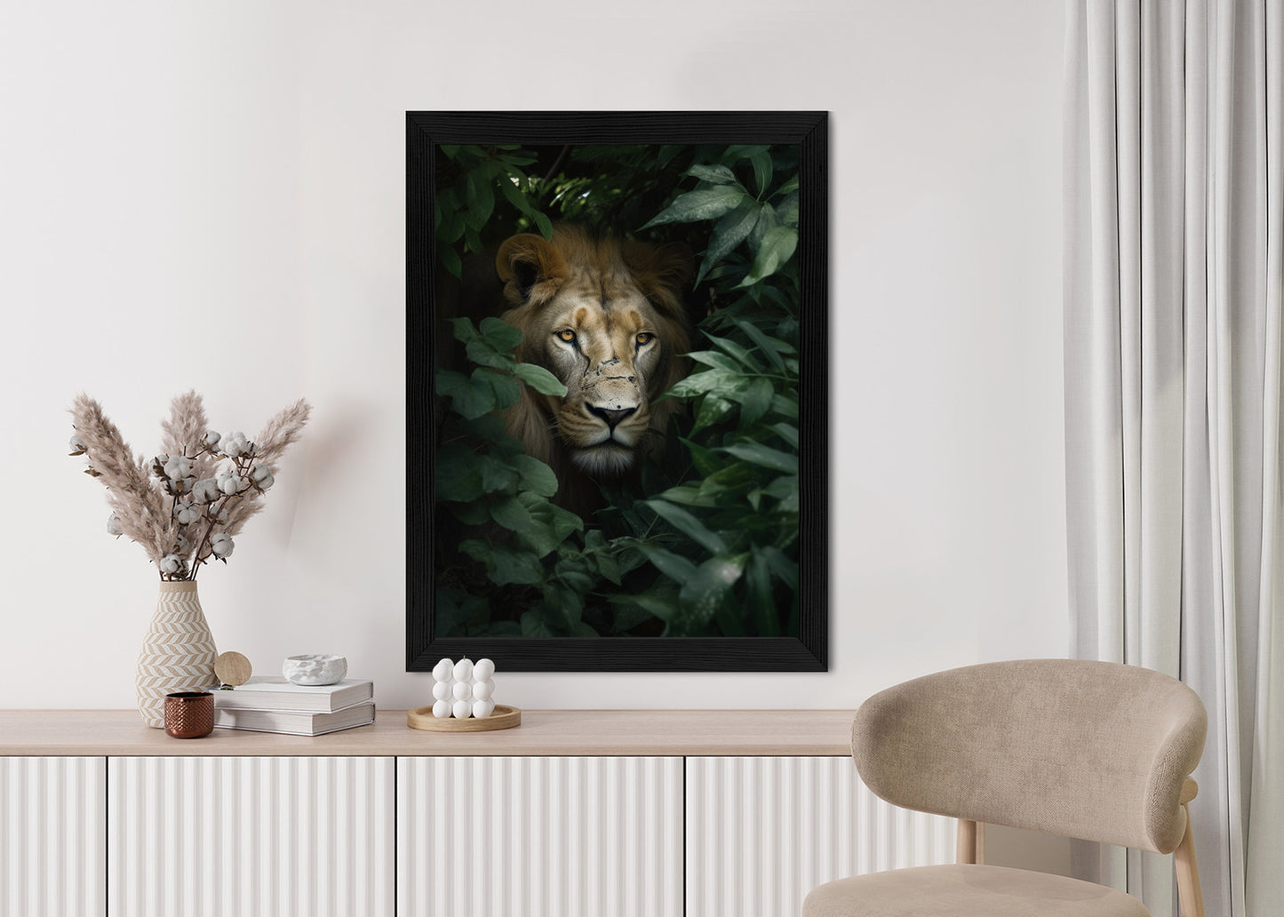 Poster Löwe Zwischen Grünen Blättern Im Dschungel
