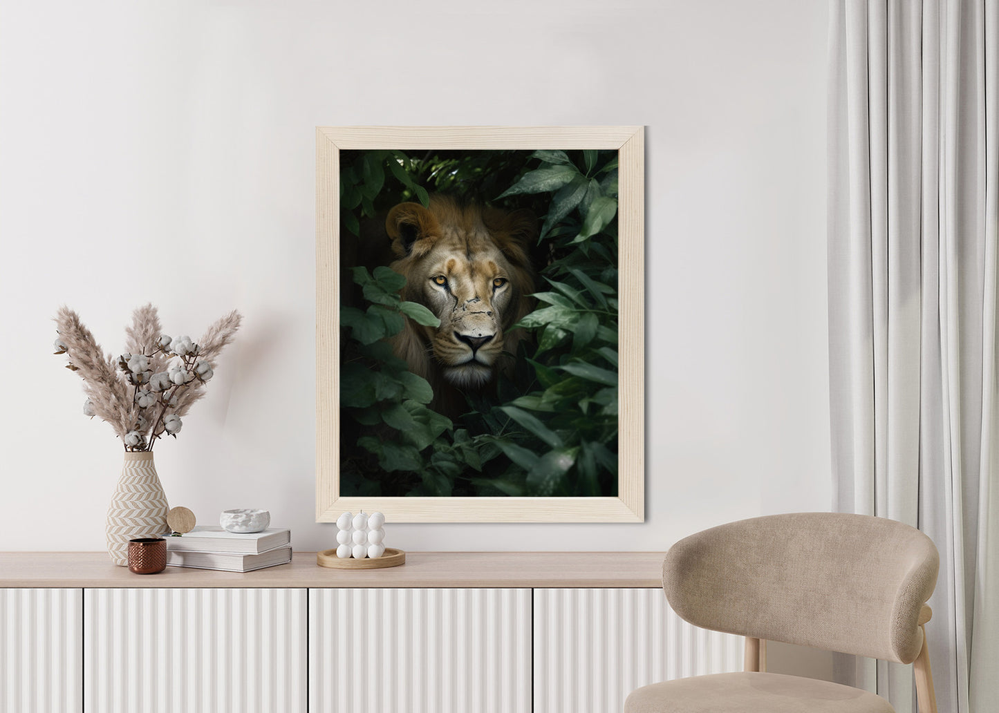 Poster Löwe Zwischen Grünen Blättern Im Dschungel