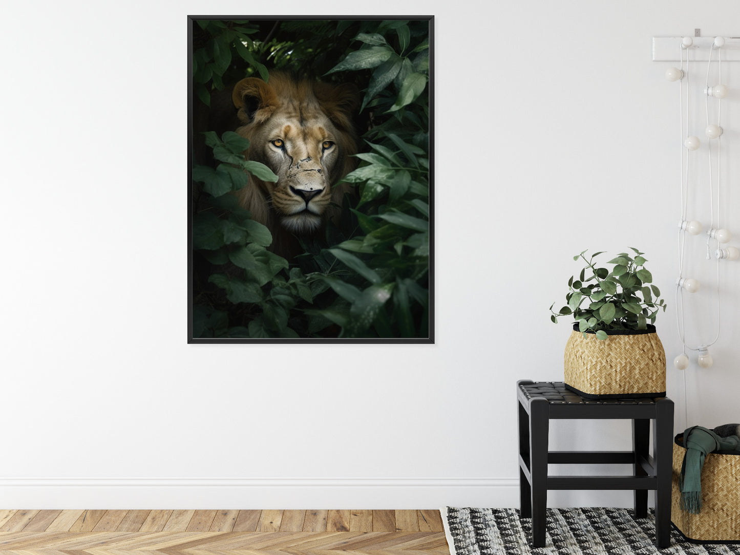 Poster Löwe Zwischen Grünen Blättern Im Dschungel