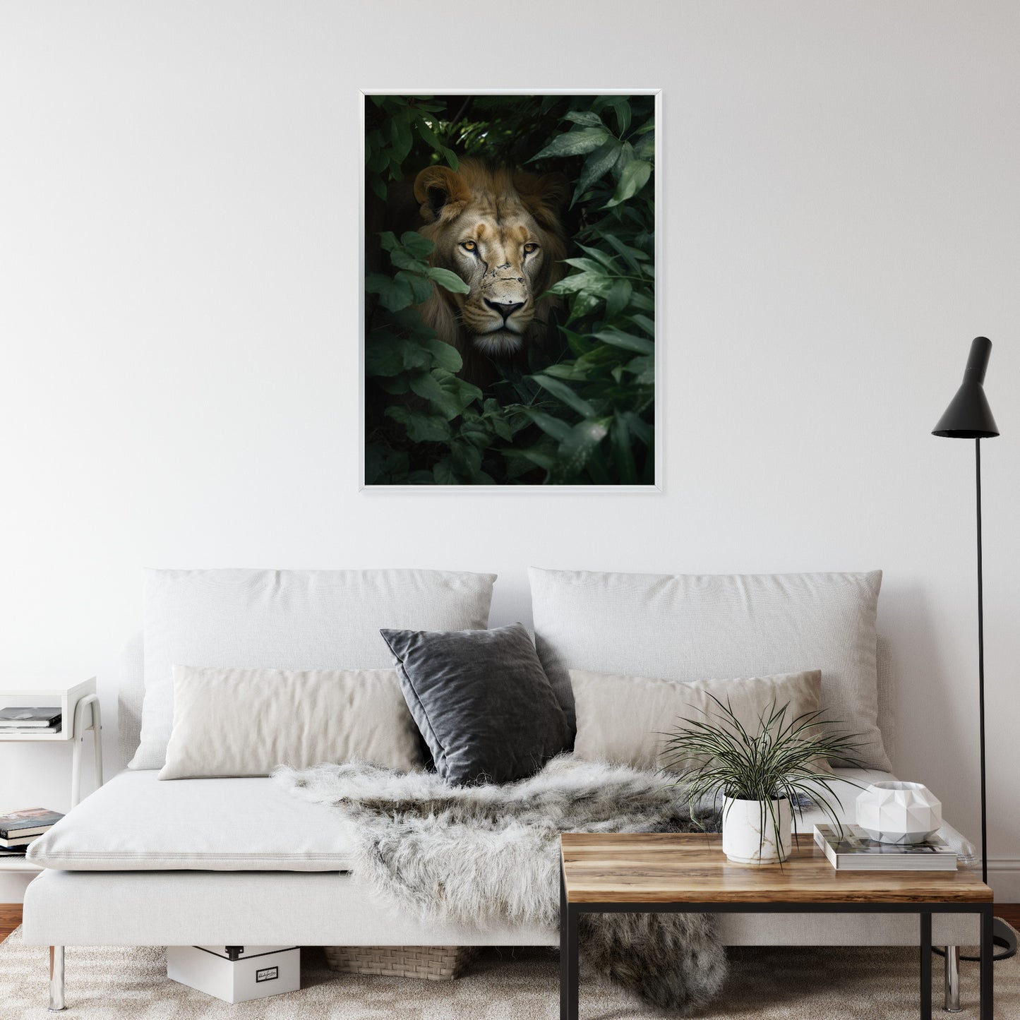 Poster Löwe Zwischen Grünen Blättern Im Dschungel