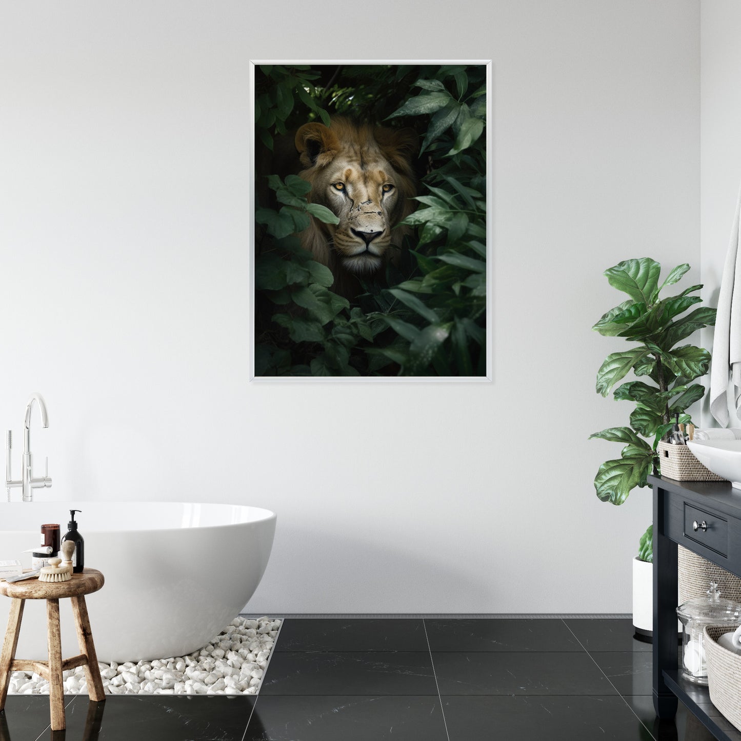 Poster Löwe Zwischen Grünen Blättern Im Dschungel