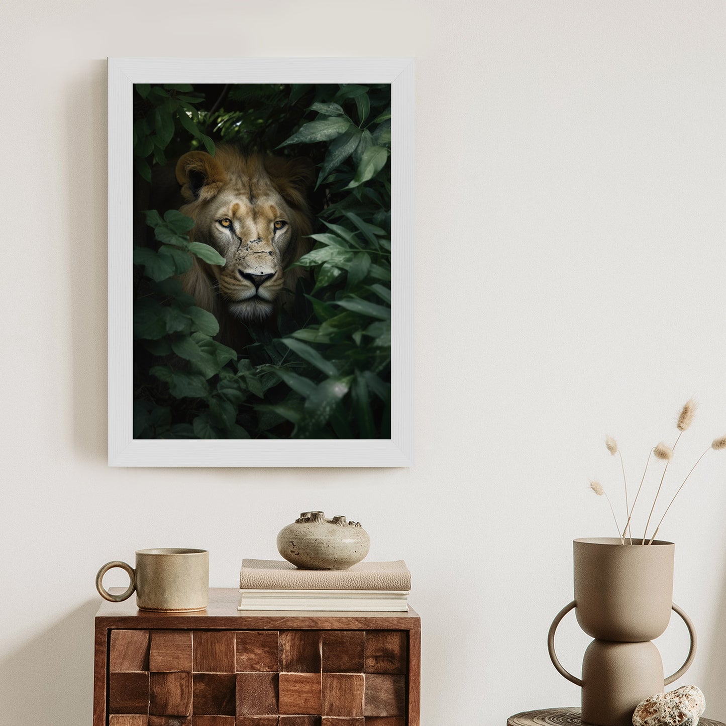 Poster Löwe Zwischen Grünen Blättern Im Dschungel