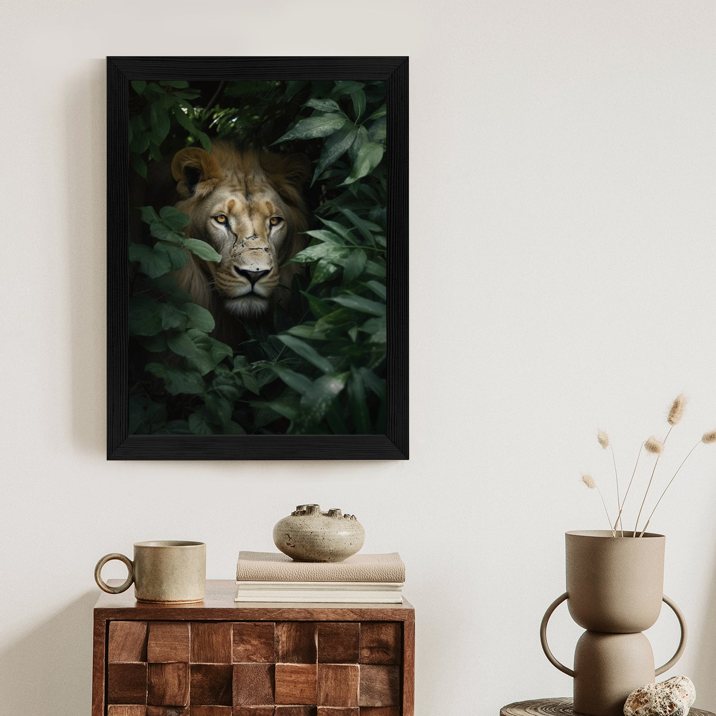 Poster Löwe Zwischen Grünen Blättern Im Dschungel