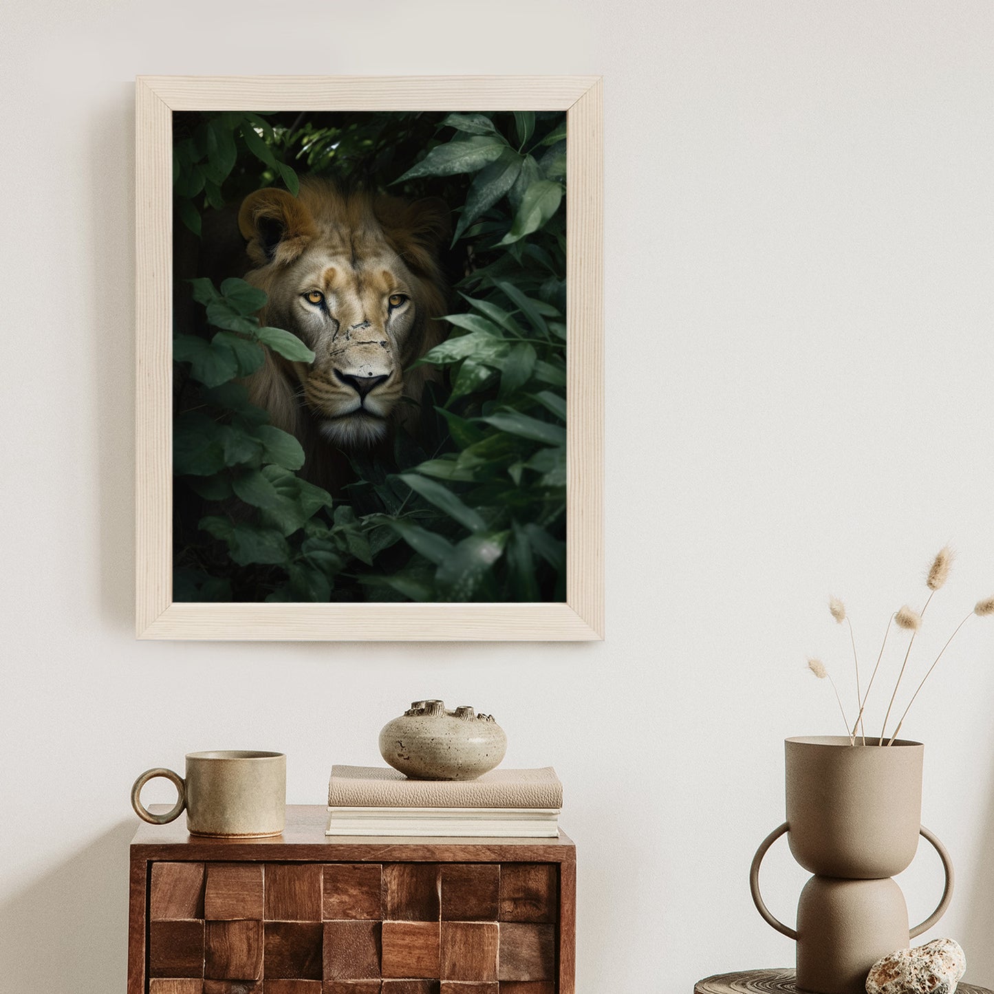 Poster Löwe Zwischen Grünen Blättern Im Dschungel