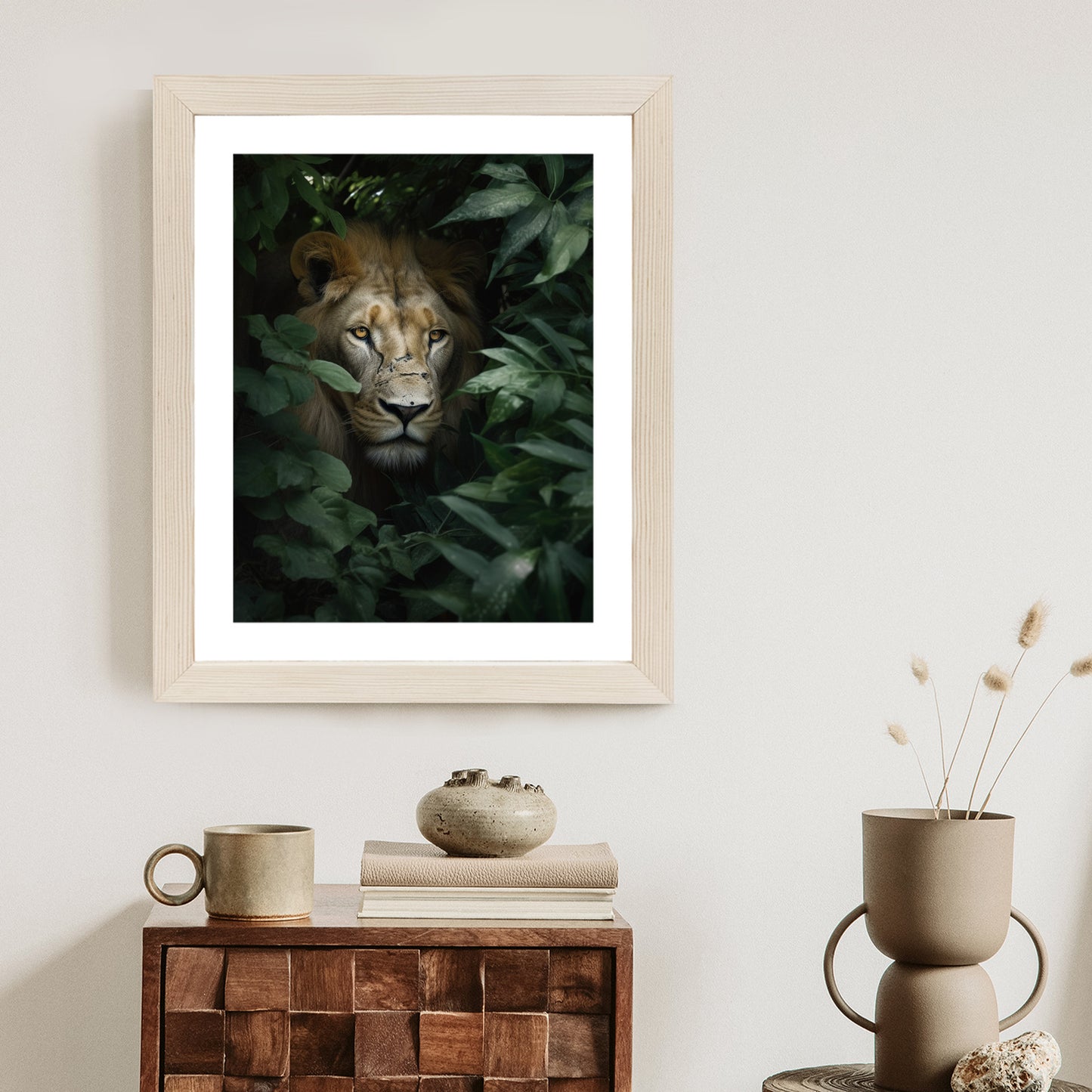 Poster Löwe Zwischen Grünen Blättern Im Dschungel