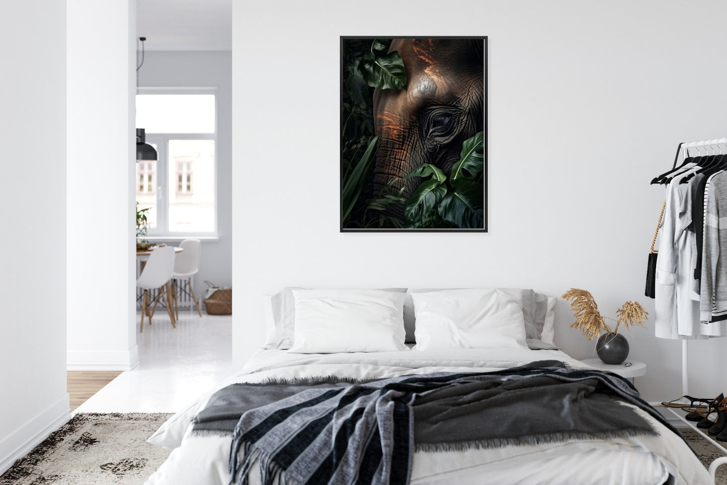 Poster Porträt Eines Elefanten Zwischen Tropischen Bäumen