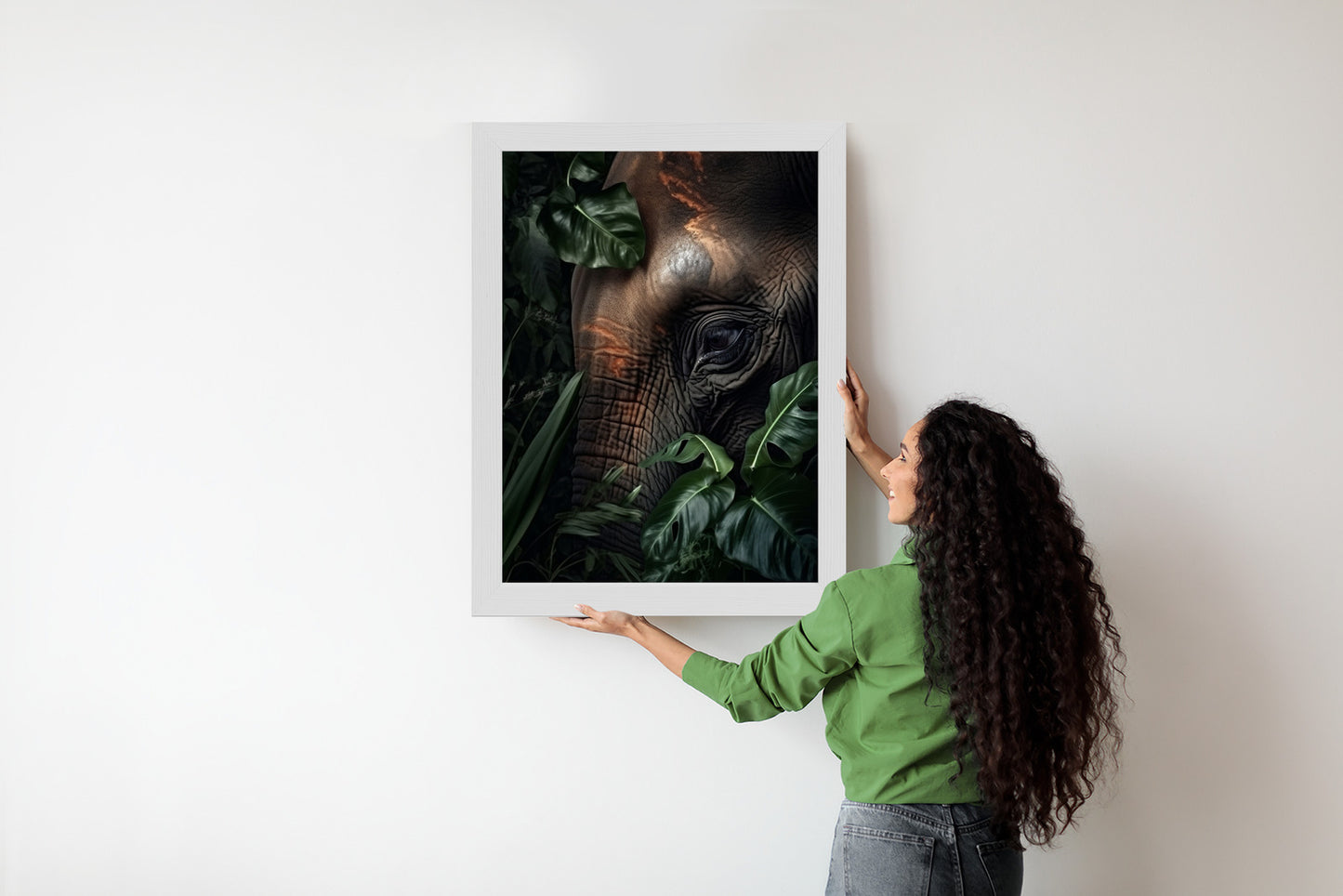 Poster Porträt Eines Elefanten Zwischen Tropischen Bäumen
