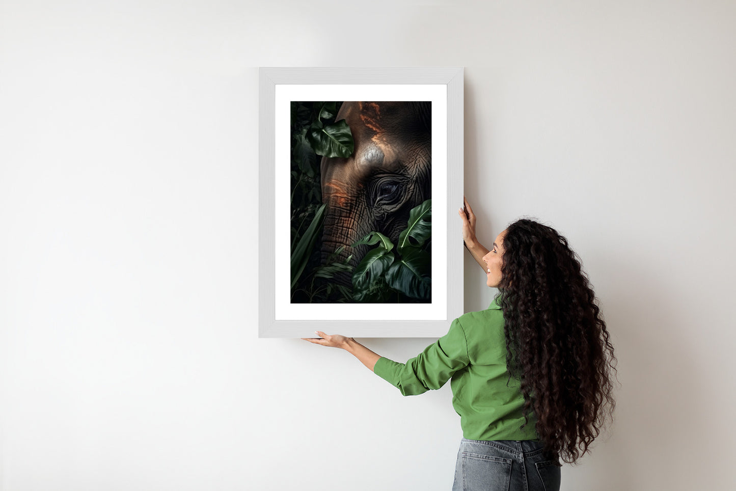 Poster Porträt Eines Elefanten Zwischen Tropischen Bäumen