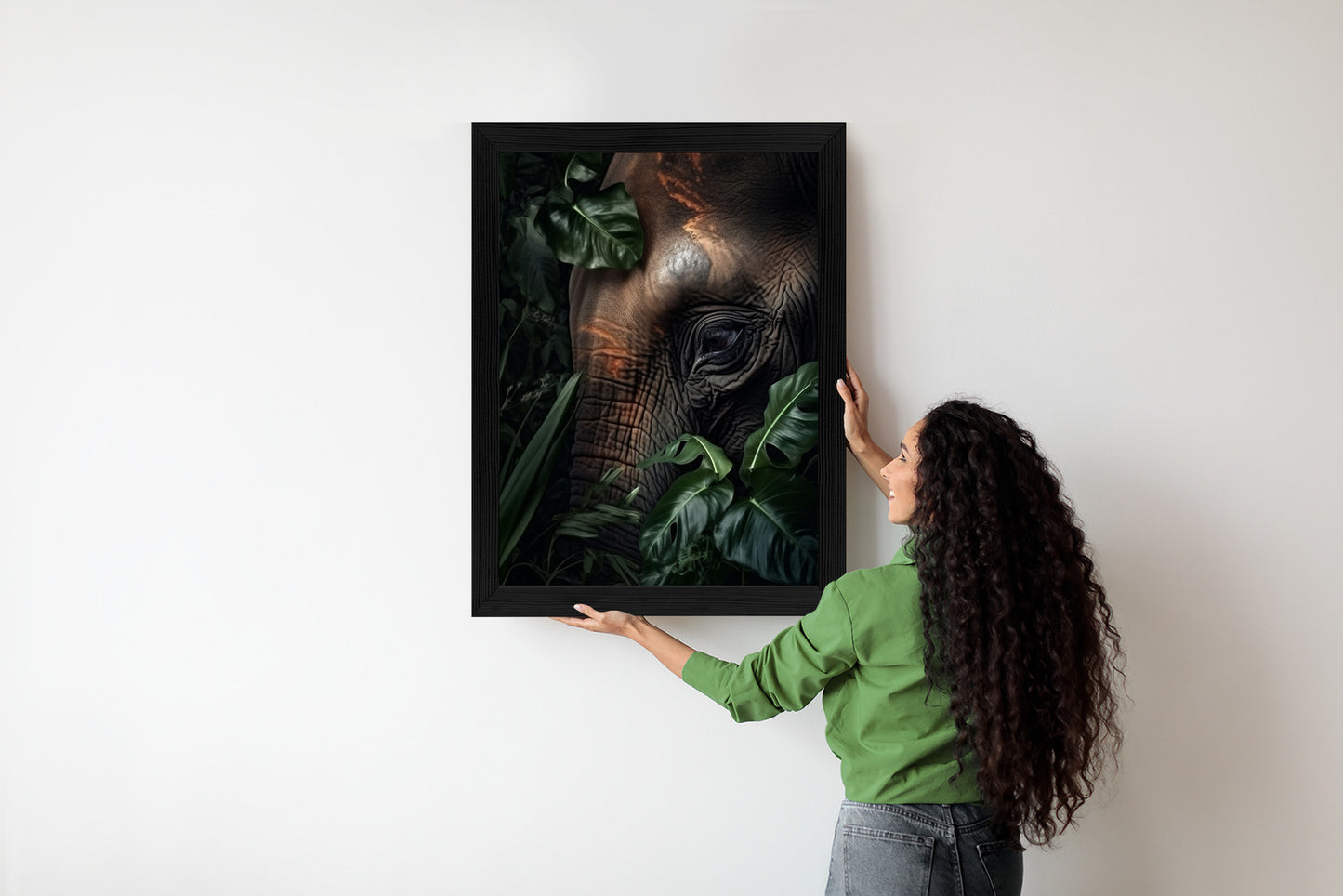 Poster Porträt Eines Elefanten Zwischen Tropischen Bäumen