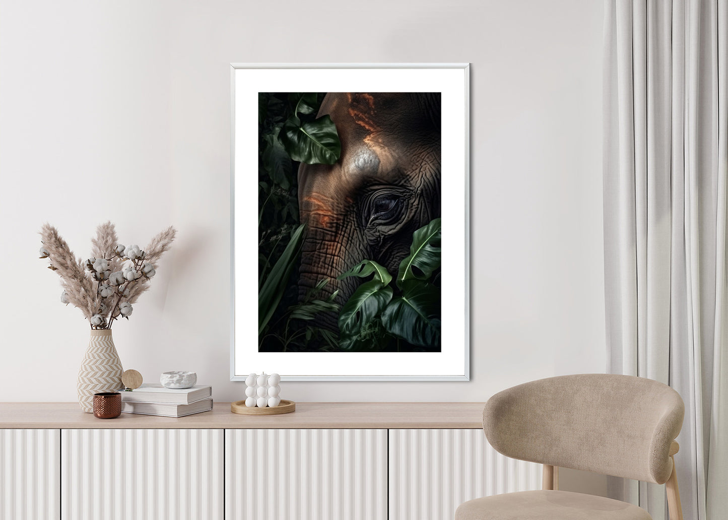 Poster Porträt Eines Elefanten Zwischen Tropischen Bäumen