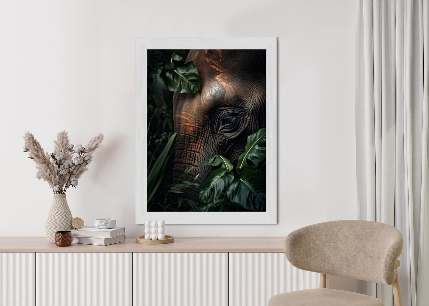 Poster Porträt Eines Elefanten Zwischen Tropischen Bäumen