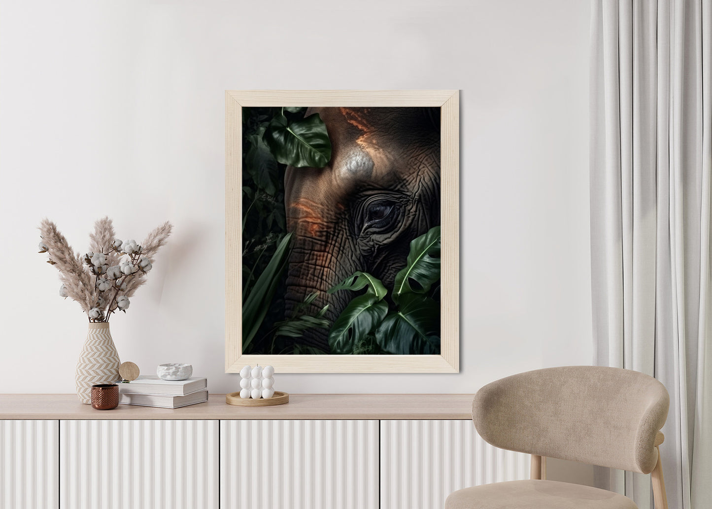 Poster Porträt Eines Elefanten Zwischen Tropischen Bäumen