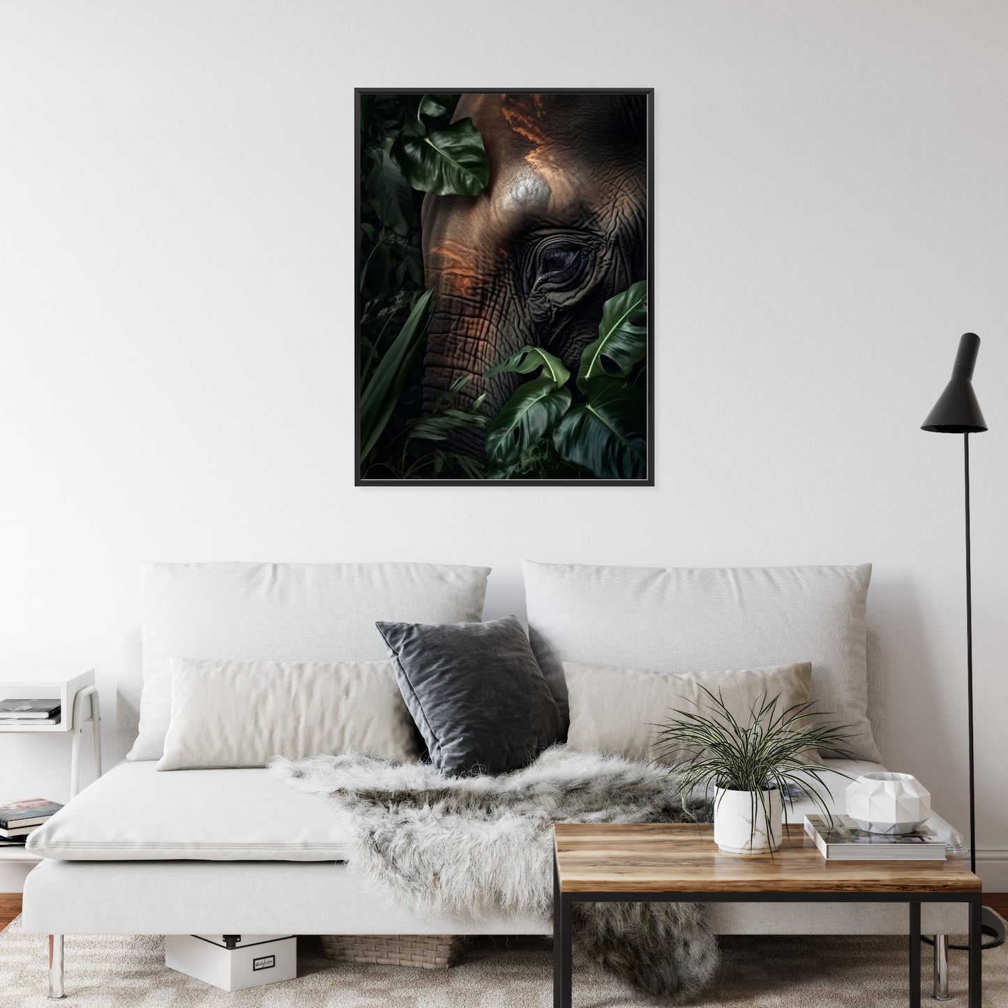 Poster Porträt Eines Elefanten Zwischen Tropischen Bäumen