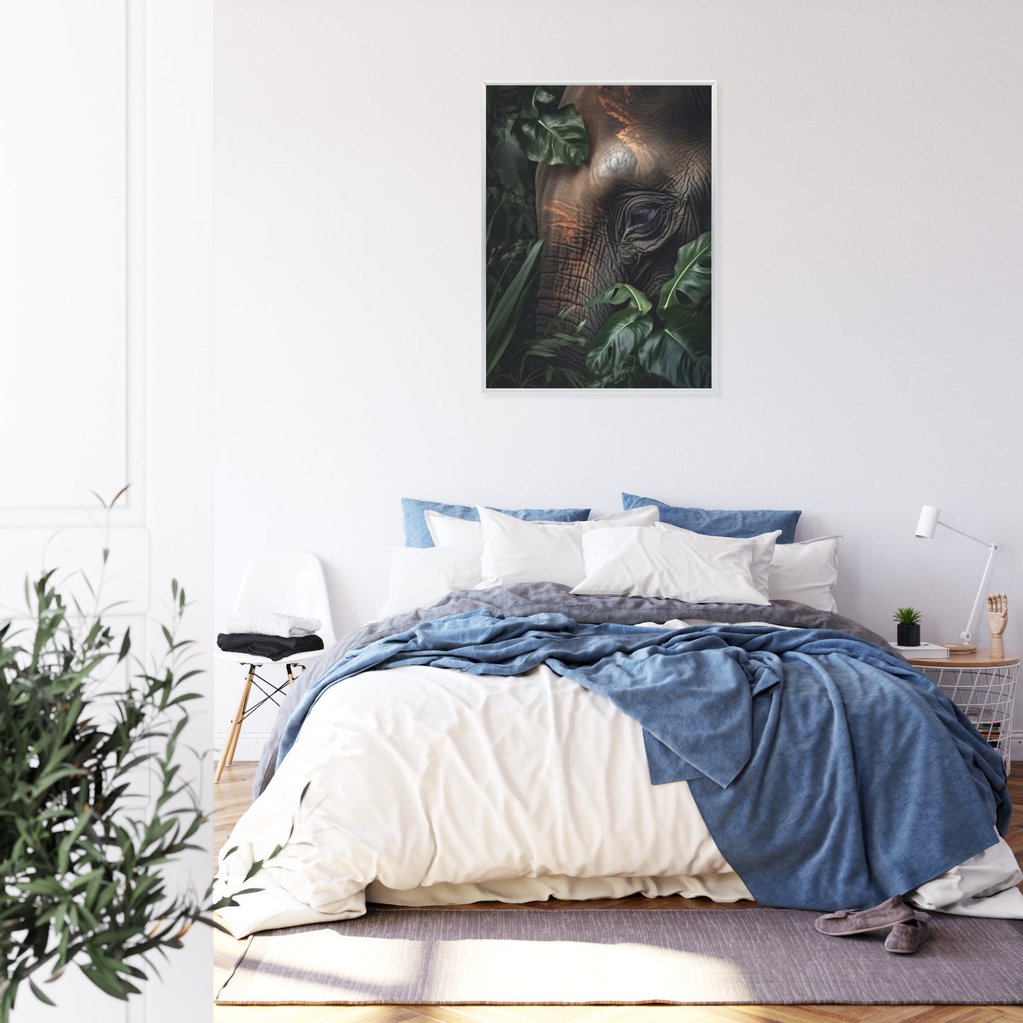 Poster Porträt Eines Elefanten Zwischen Tropischen Bäumen