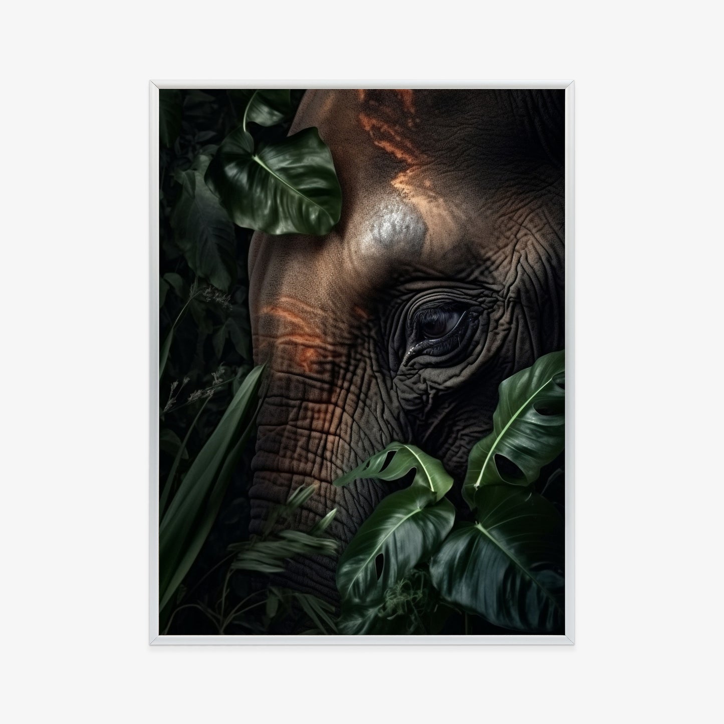 Poster Porträt Eines Elefanten Zwischen Tropischen Bäumen