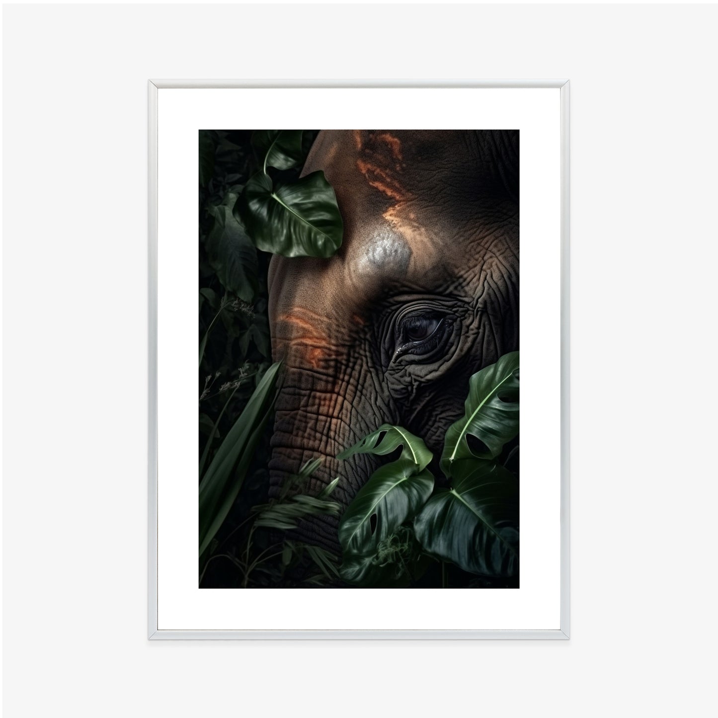 Poster Porträt Eines Elefanten Zwischen Tropischen Bäumen