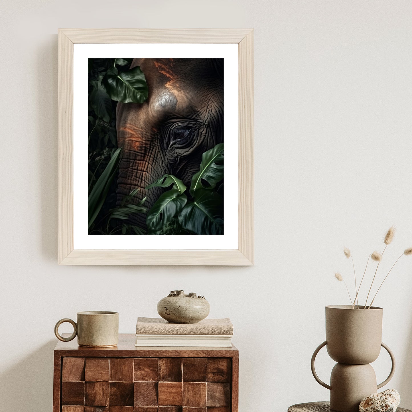 Poster Porträt Eines Elefanten Zwischen Tropischen Bäumen