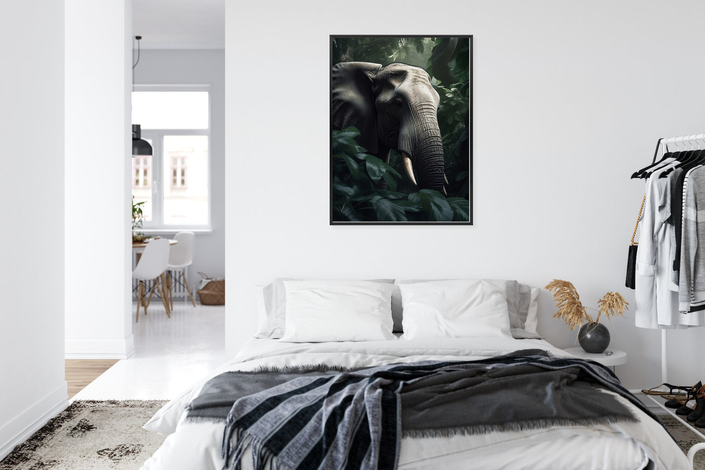 Poster Üppige Dschungelvegetation Und Ein Elefant Rahmen Holz Mit Passepartout Farbe Natürlich