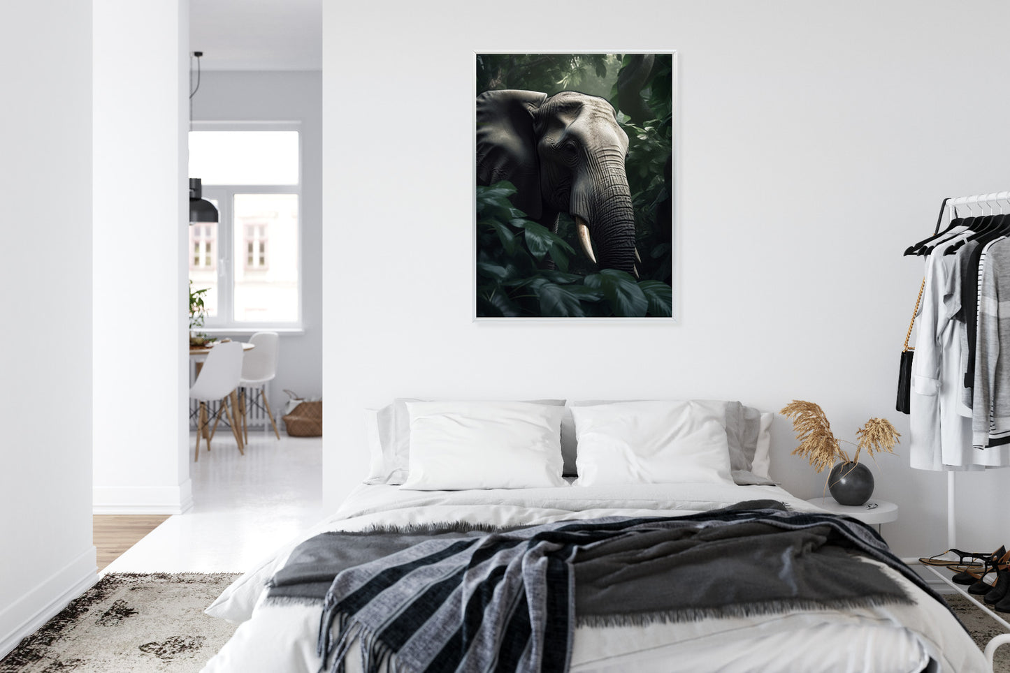 Poster Üppige Dschungelvegetation Und Ein Elefant Rahmen Holz Mit Passepartout Farbe Natürlich