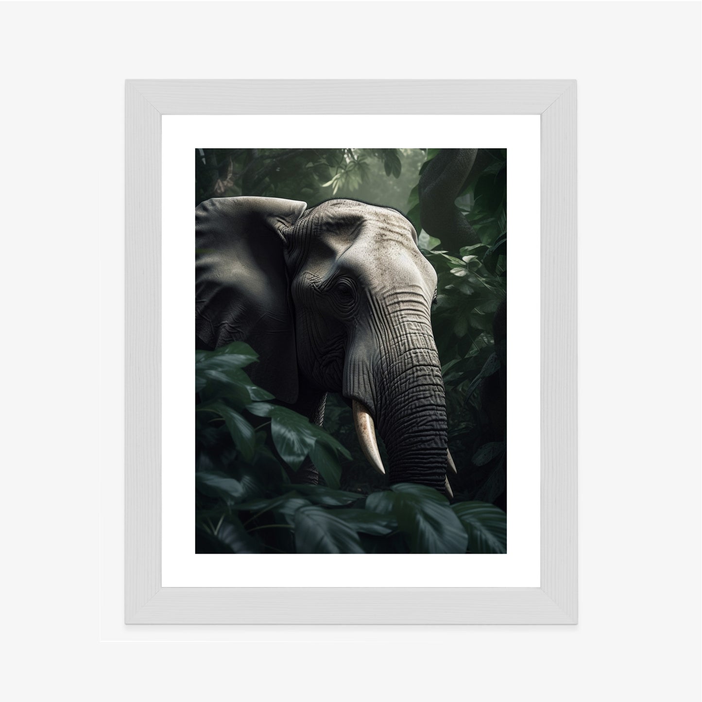 Poster Üppige Dschungelvegetation Und Ein Elefant Rahmen Holz Mit Passepartout Farbe Natürlich
