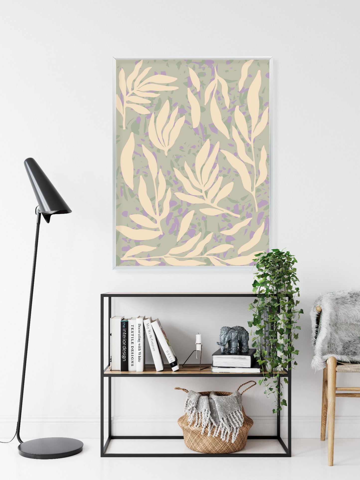 Poster Botanisches Muster Mit Beigen Zweigen Rahmen Holz Mit Passepartout Farbe Natürlich