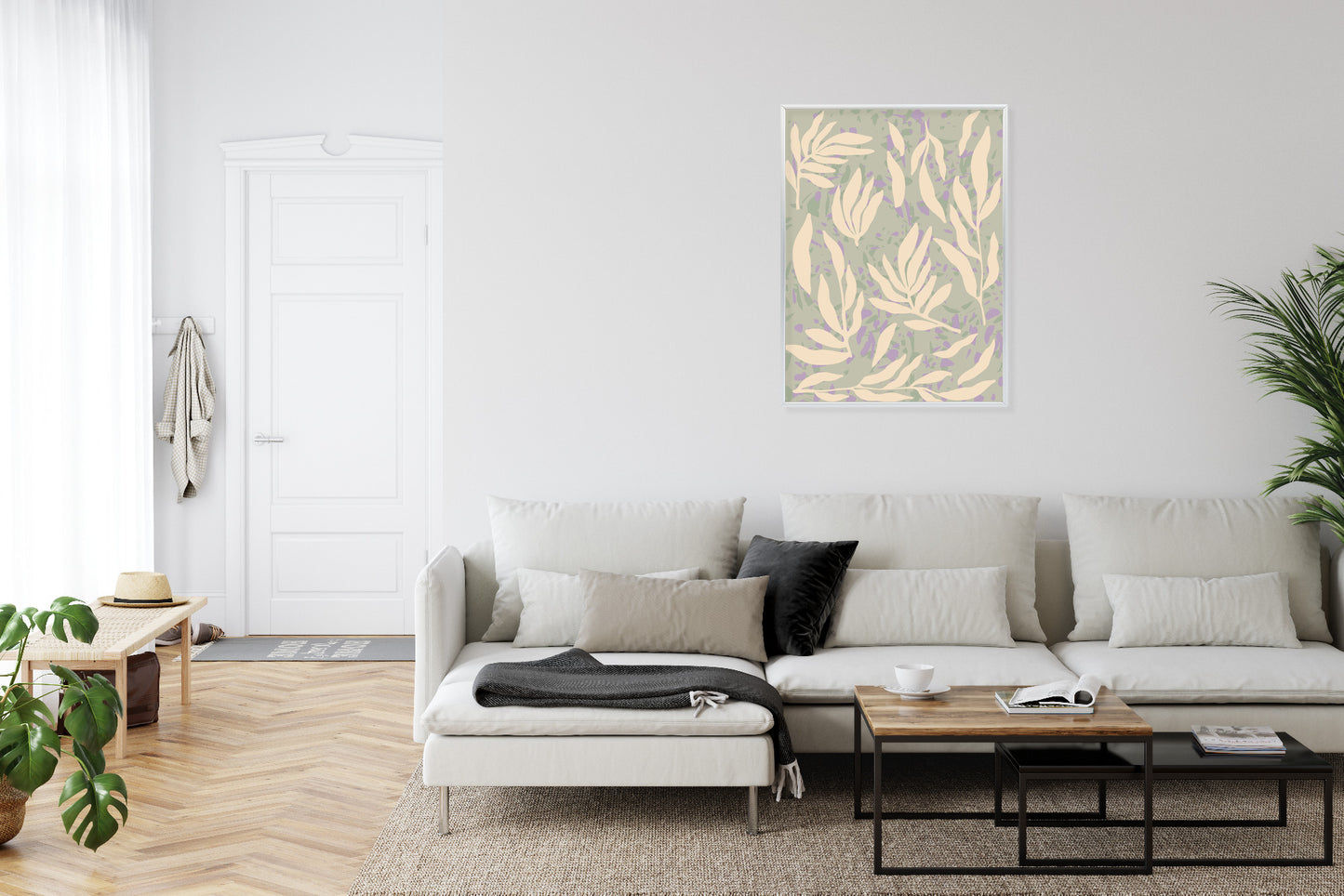 Poster Botanisches Muster Mit Beigen Zweigen Rahmen Holz Mit Passepartout Farbe Natürlich