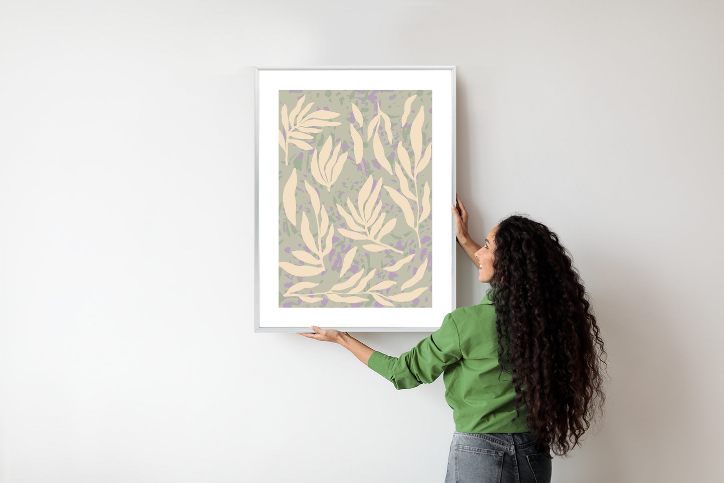 Poster Botanisches Muster Mit Beigen Zweigen Rahmen Holz Mit Passepartout Farbe Natürlich
