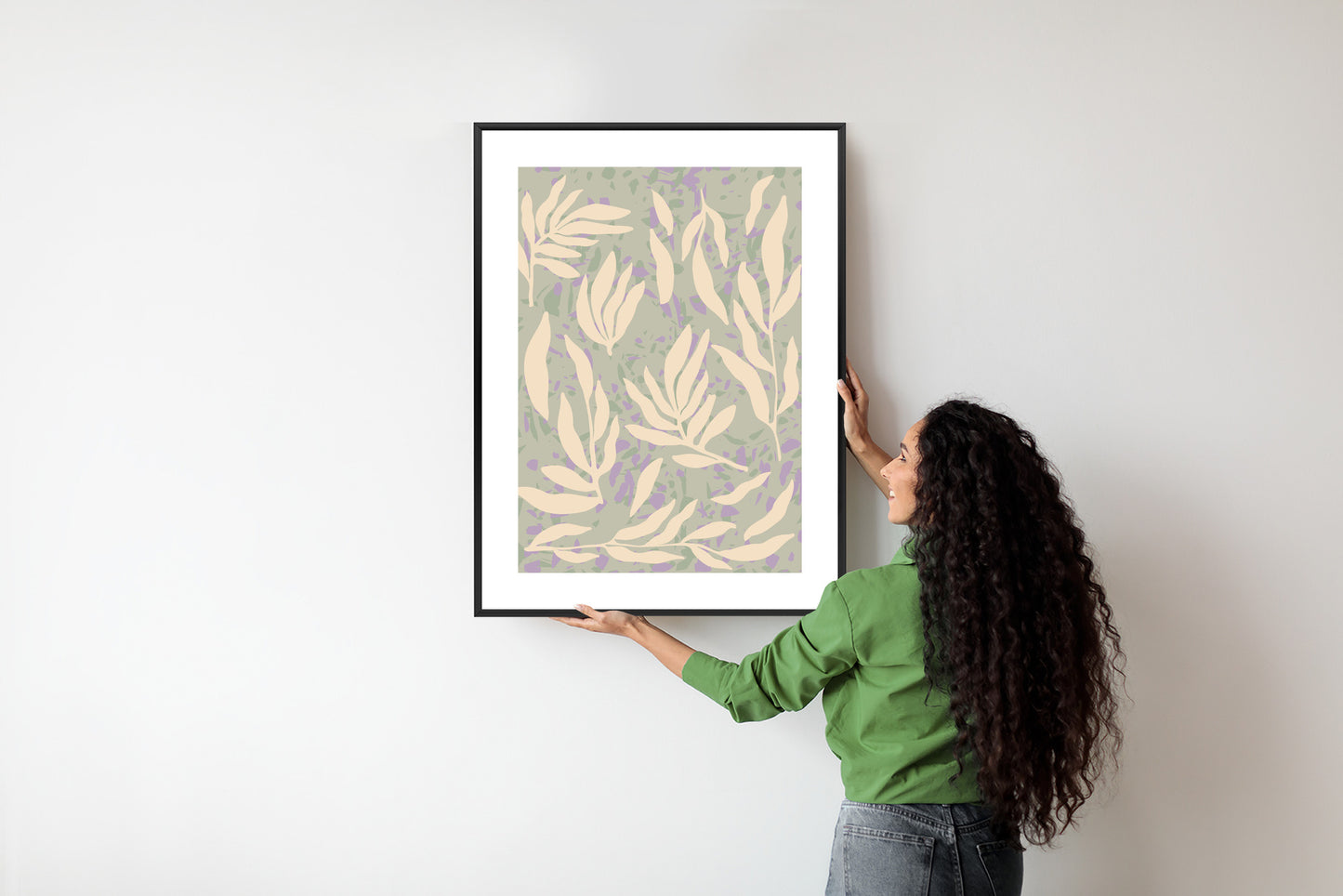 Poster Botanisches Muster Mit Beigen Zweigen Rahmen Holz Mit Passepartout Farbe Natürlich