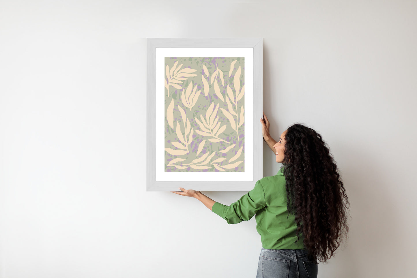 Poster Botanisches Muster Mit Beigen Zweigen Rahmen Holz Mit Passepartout Farbe Natürlich