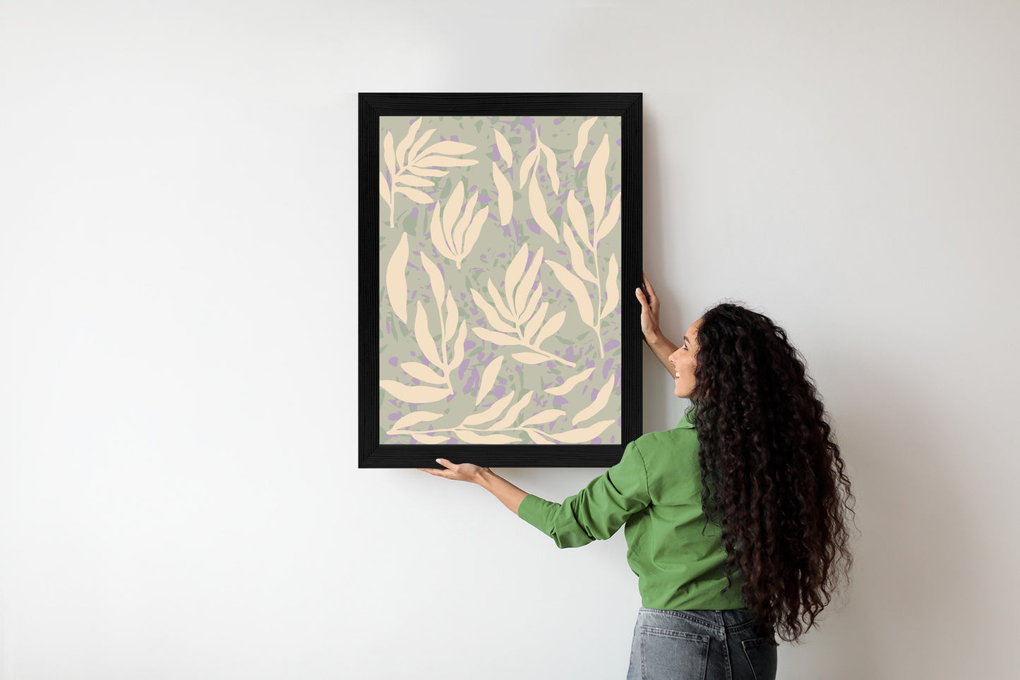 Poster Botanisches Muster Mit Beigen Zweigen Rahmen Holz Mit Passepartout Farbe Natürlich