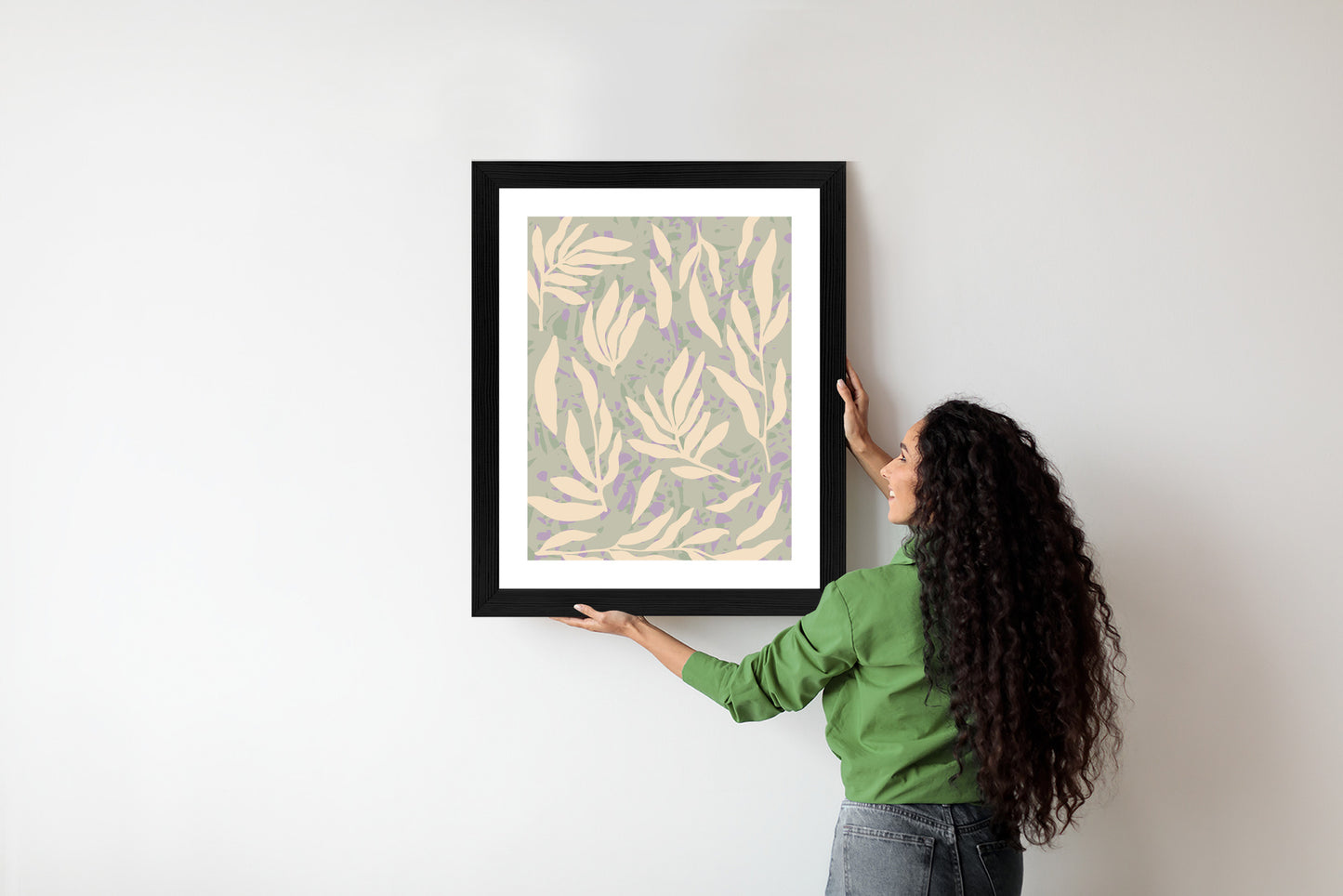 Poster Botanisches Muster Mit Beigen Zweigen Rahmen Holz Mit Passepartout Farbe Natürlich