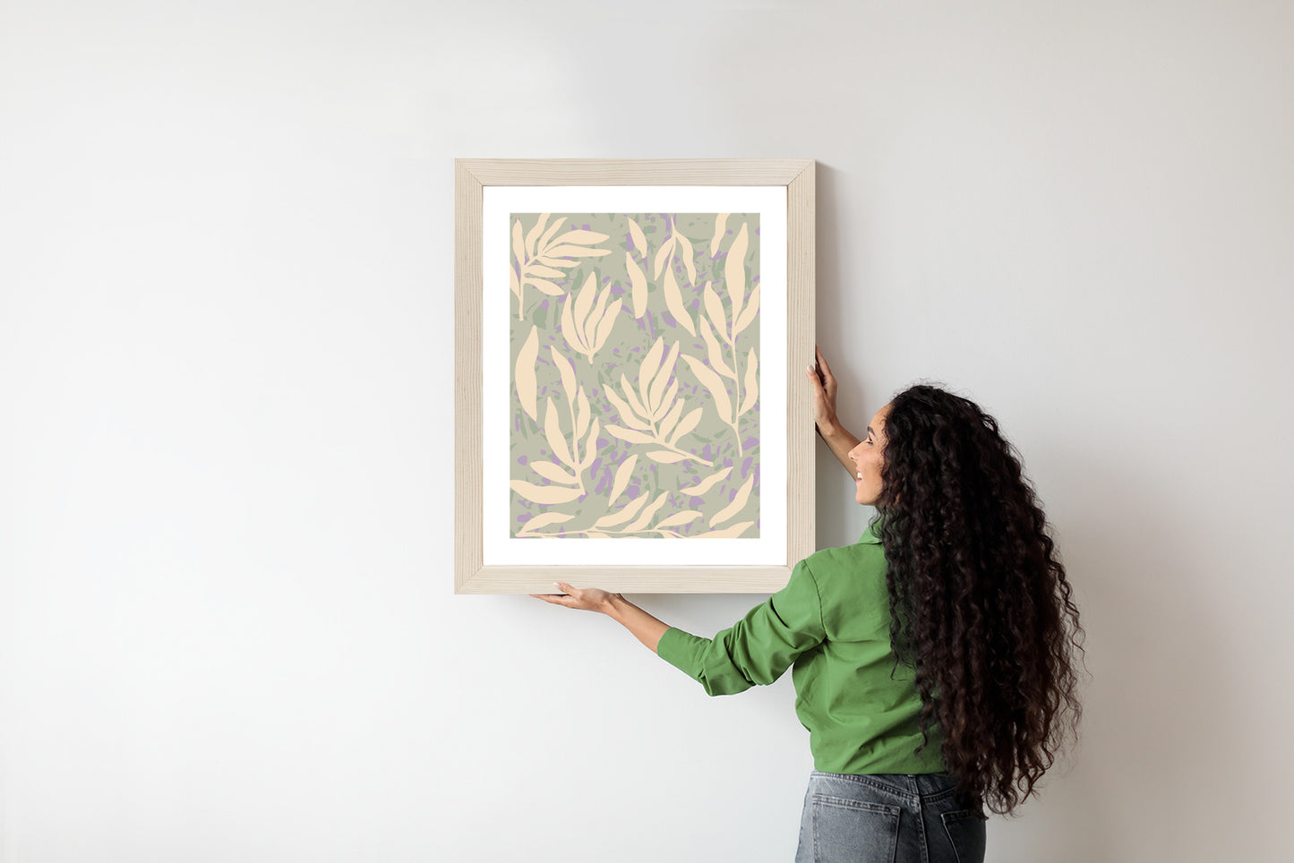Poster Botanisches Muster Mit Beigen Zweigen Rahmen Holz Mit Passepartout Farbe Natürlich