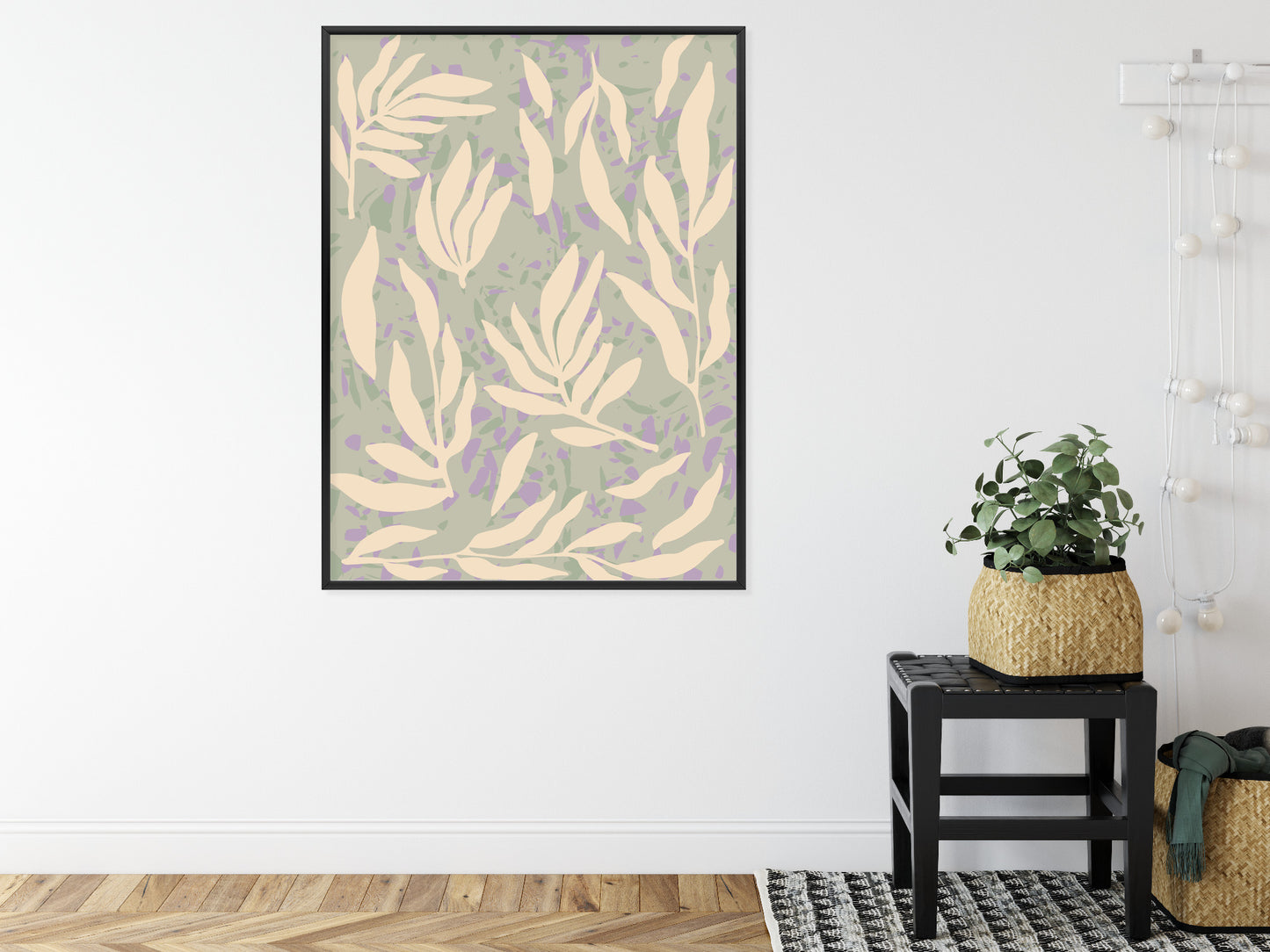 Poster Botanisches Muster Mit Beigen Zweigen Rahmen Holz Mit Passepartout Farbe Natürlich