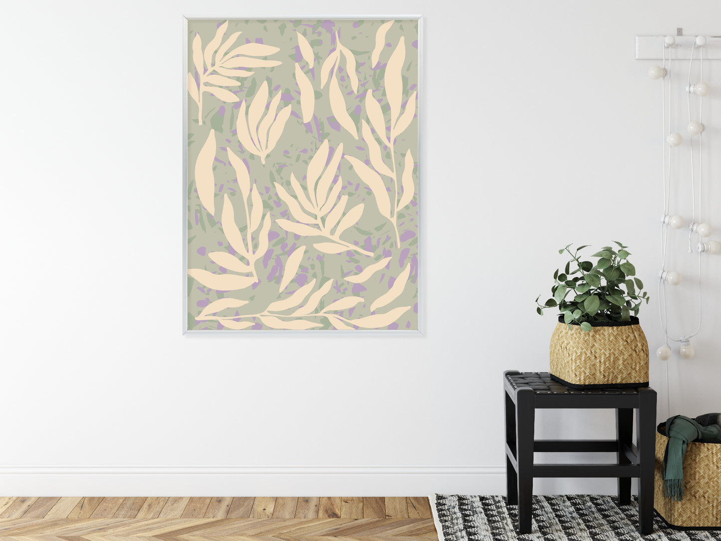 Poster Botanisches Muster Mit Beigen Zweigen Rahmen Holz Mit Passepartout Farbe Natürlich