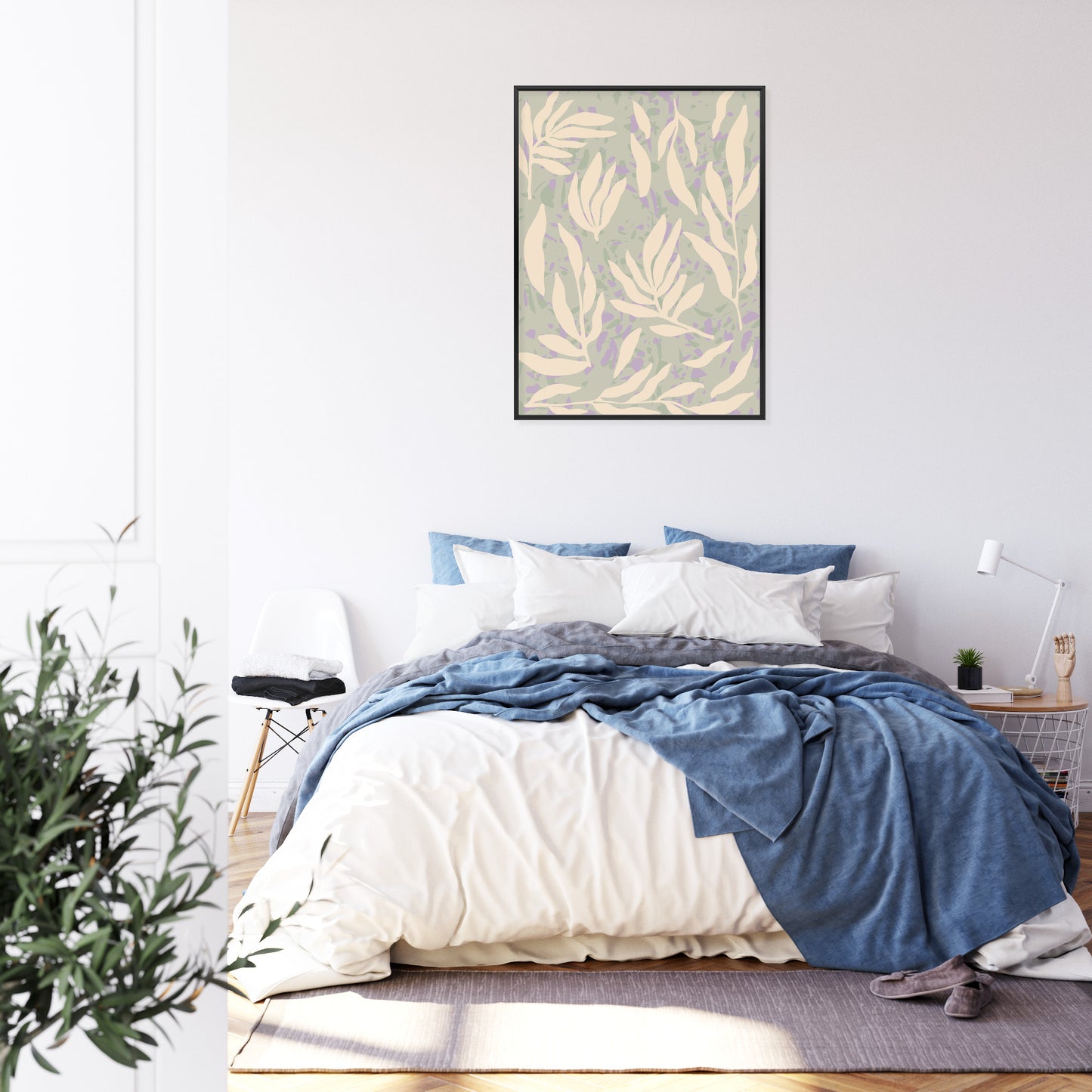 Poster Botanisches Muster Mit Beigen Zweigen Rahmen Holz Mit Passepartout Farbe Natürlich