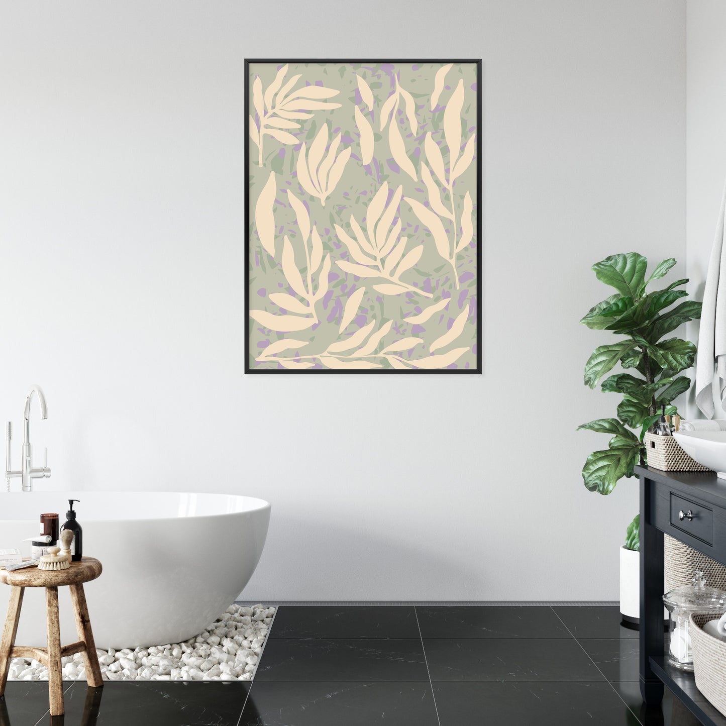 Poster Botanisches Muster Mit Beigen Zweigen Rahmen Holz Mit Passepartout Farbe Natürlich
